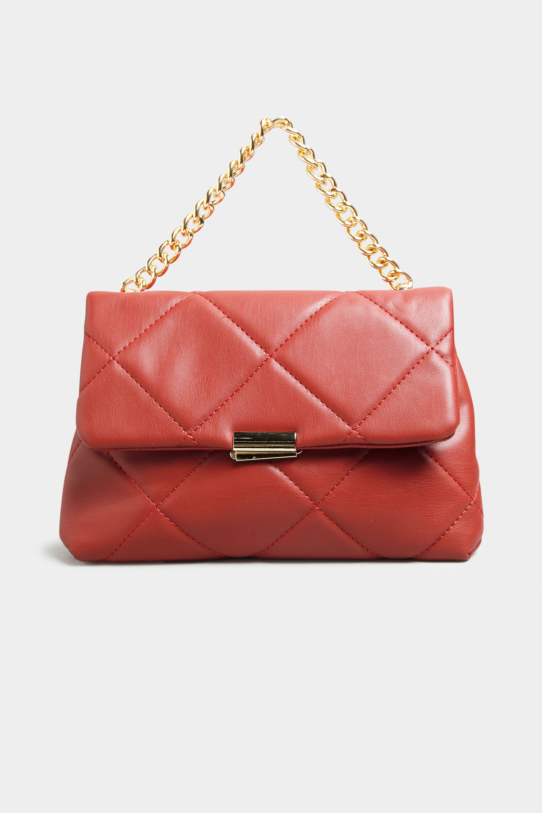 Red Quilted Chain Handle Bag | Yours Clothing 2