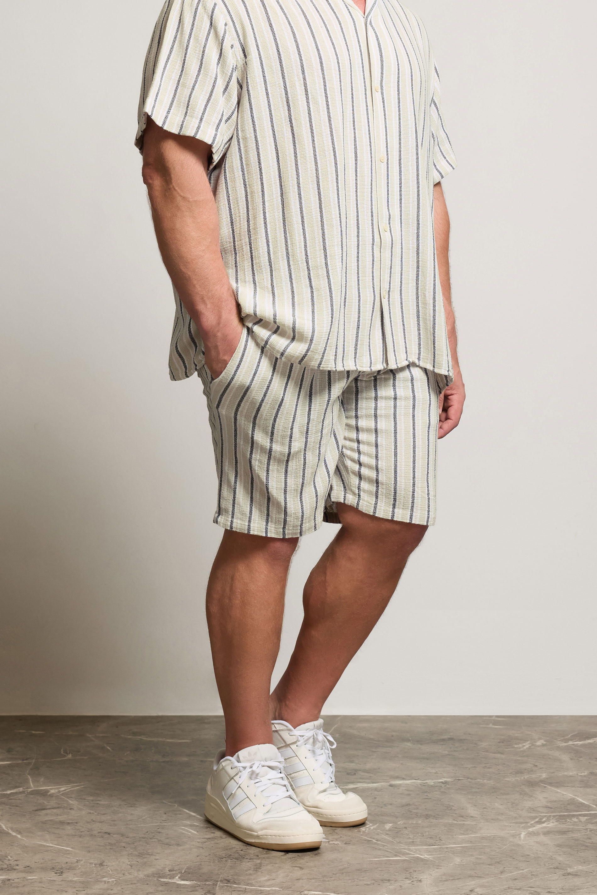 JACK & JONES Big & Tall Light Green & White Stripe Jogger Shorts | BadRhino 1