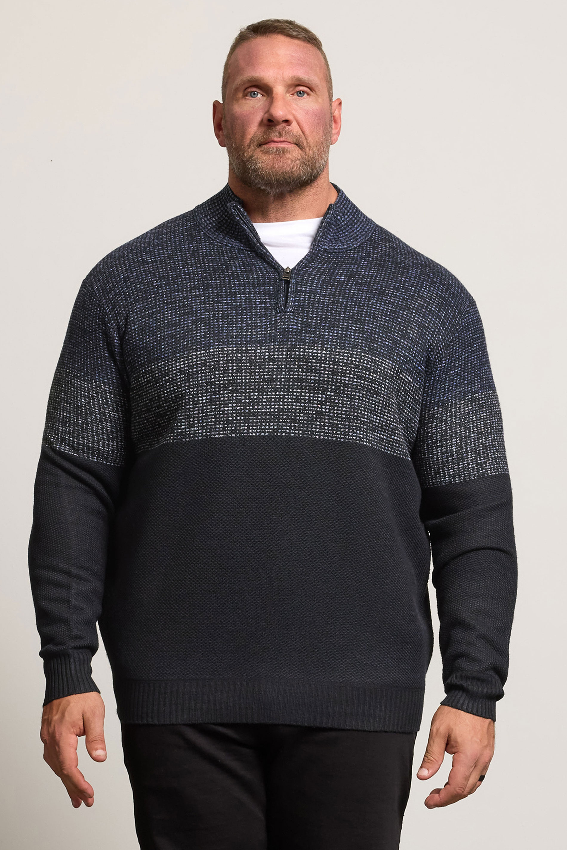BadRhino Big & Tall Navy Blue Colour Block Quarter Zip Jumper | BadRhino 1