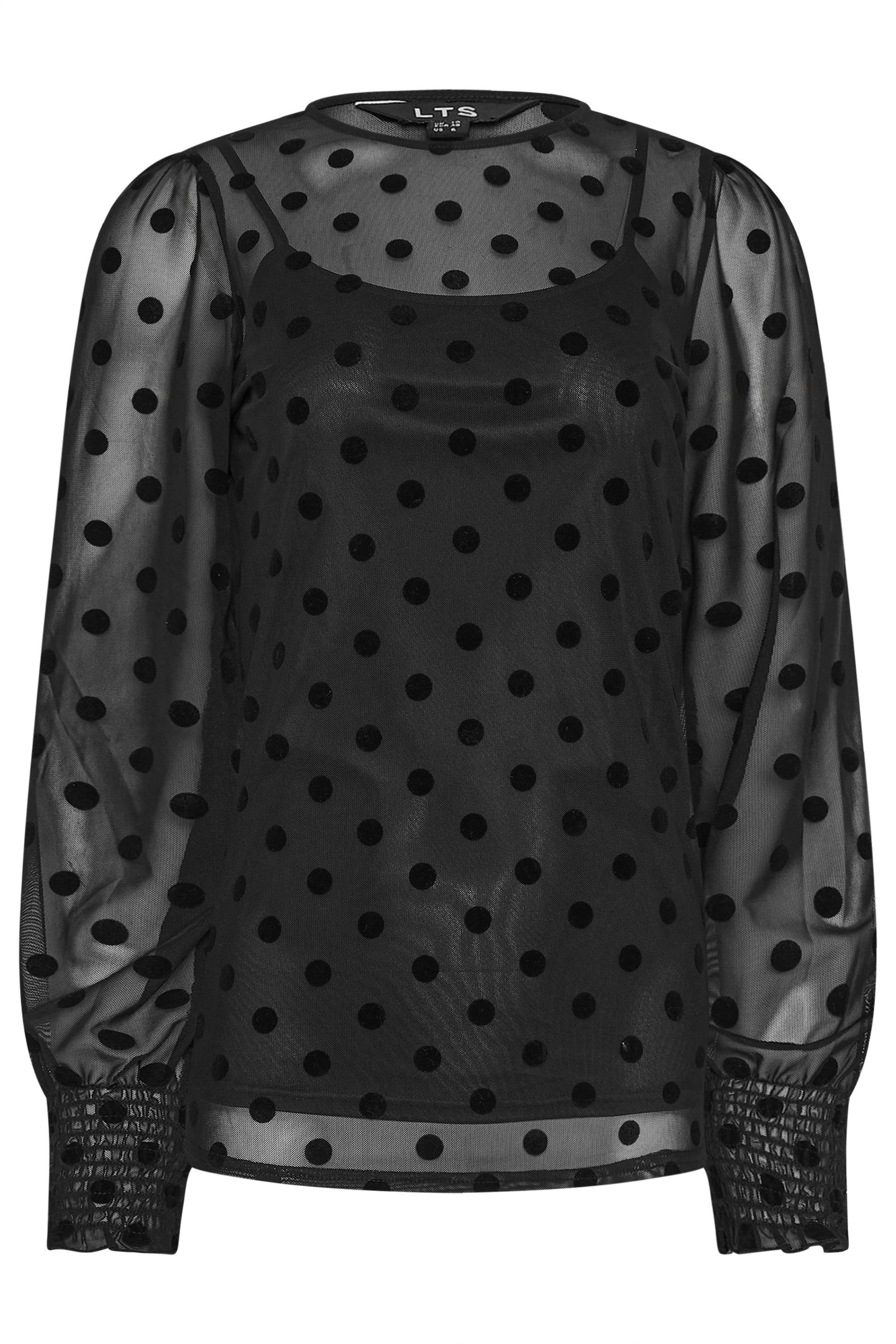 LTS Tall Black Burnout Spot Mesh Blouse | Long Tall Sally 6