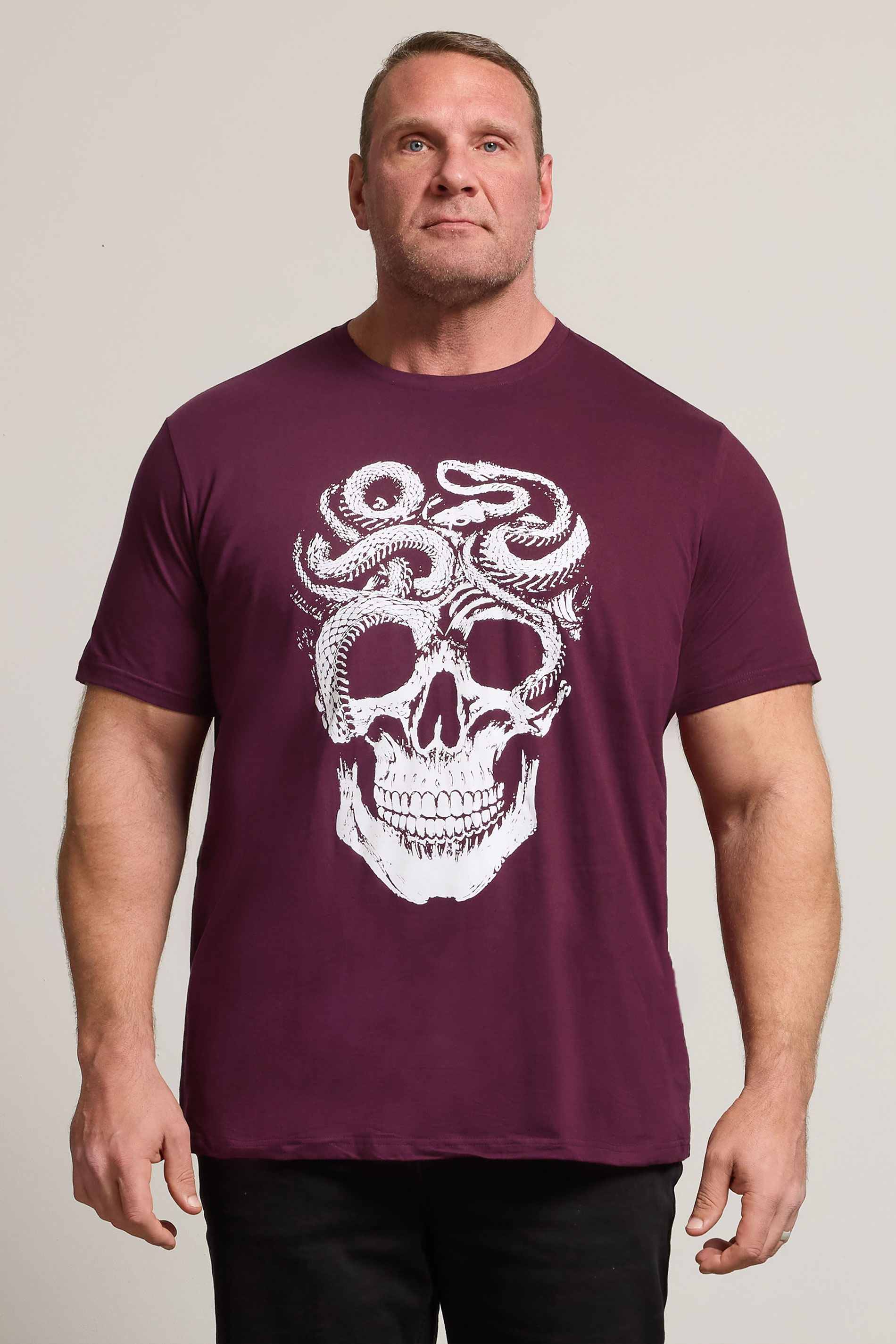 BadRhino Big & Tall Burgundy Red Skull & Snake Graphic T-Shirt | BadRhino 1
