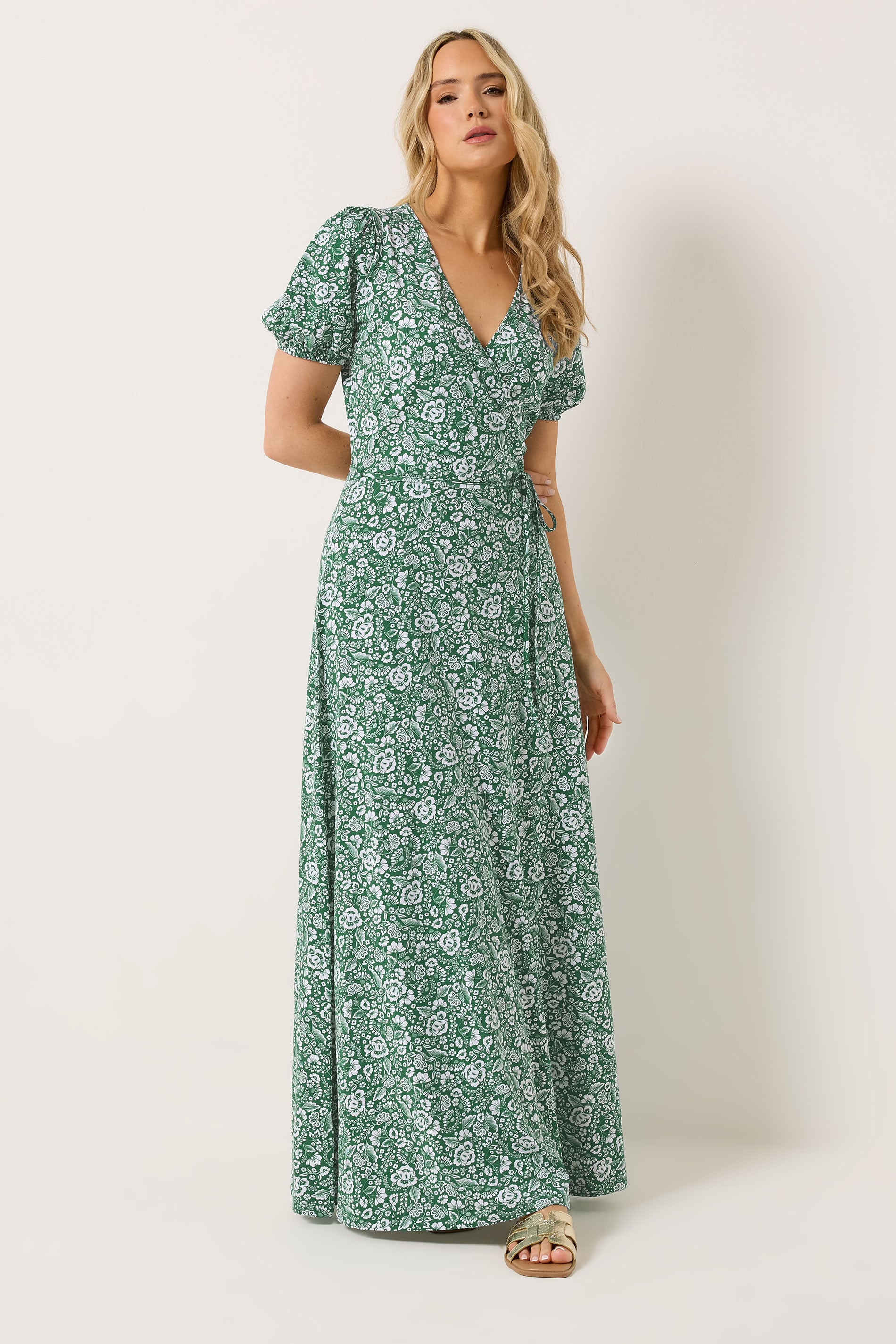 LTS Tall Women's Green Floral Cotton Wrap Maxi Dress | Long Tall Sally 1