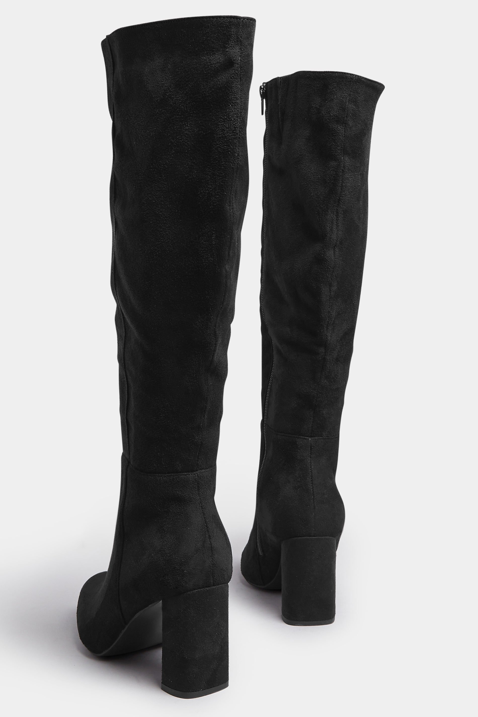 Black Faux Suede Heeled Knee High Boot In Wide E & Extra Wide EEE Fit | Yours Clothing 5
