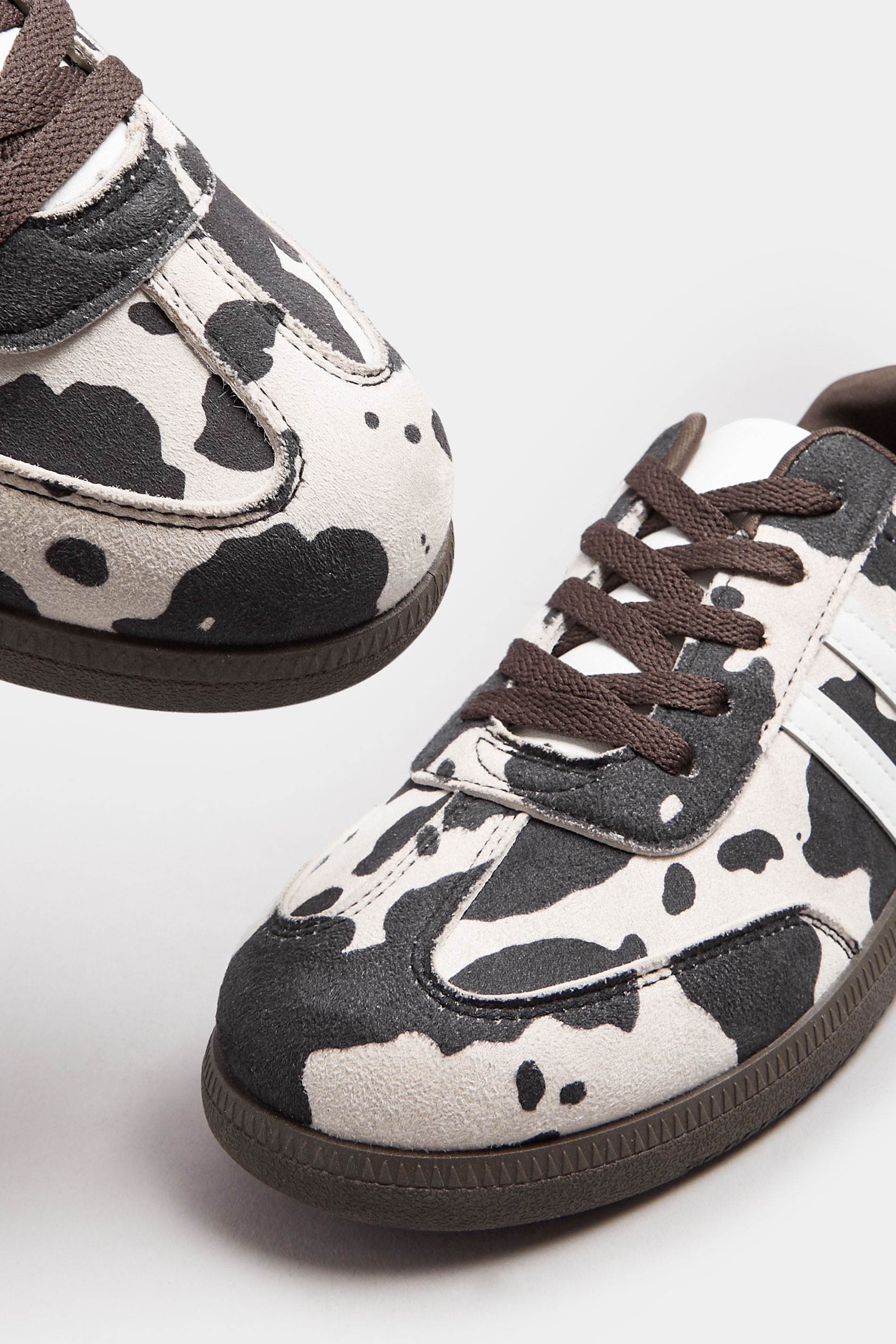 Brown Cow Print Retro Stripe Trainers In Extra Wide EEE Fit | Yours Clothing 6