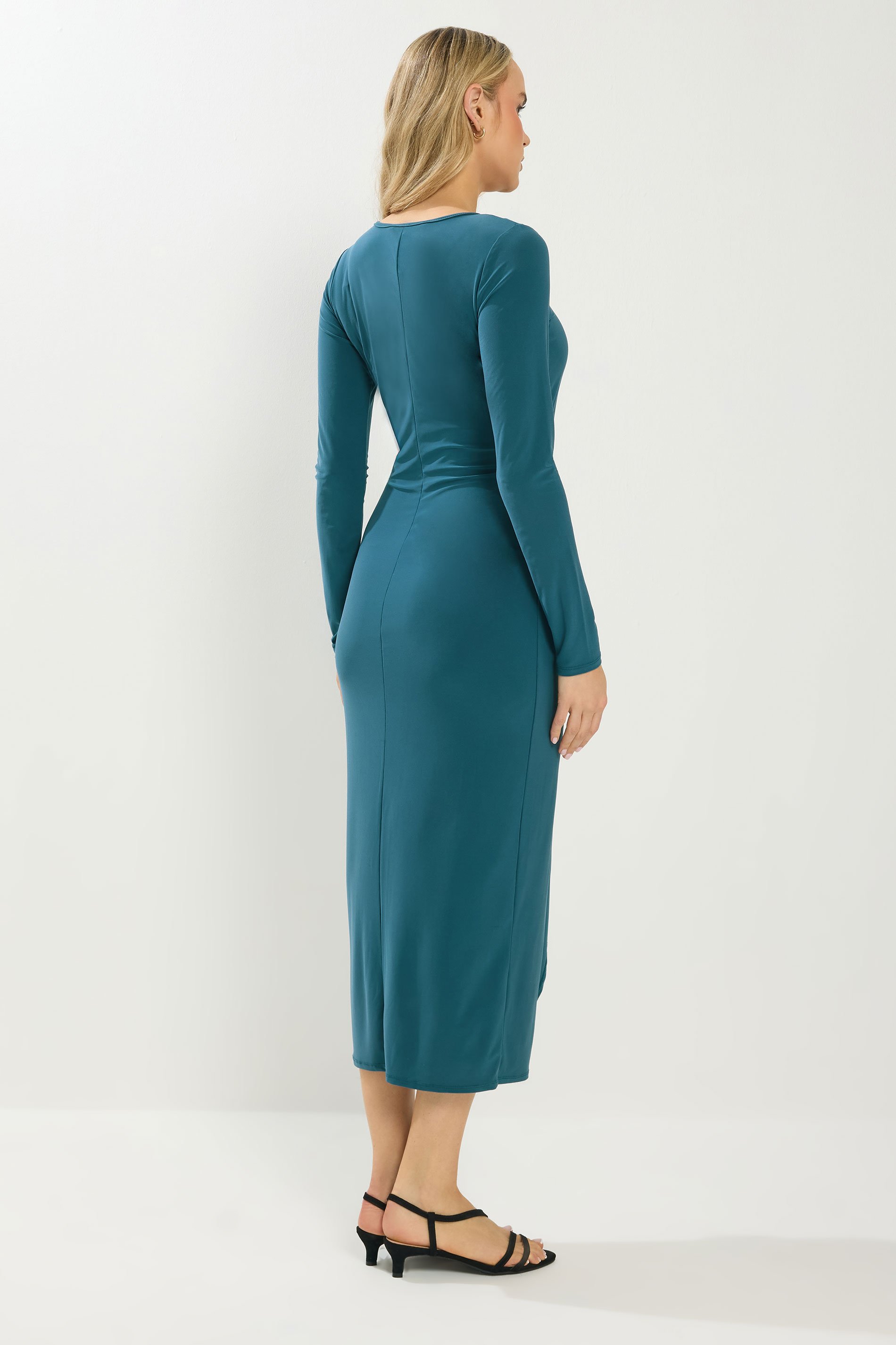 LTS Tall Teal Green Jersey Drape Long Sleeve Buckle Dress | Long Tall Sally 3