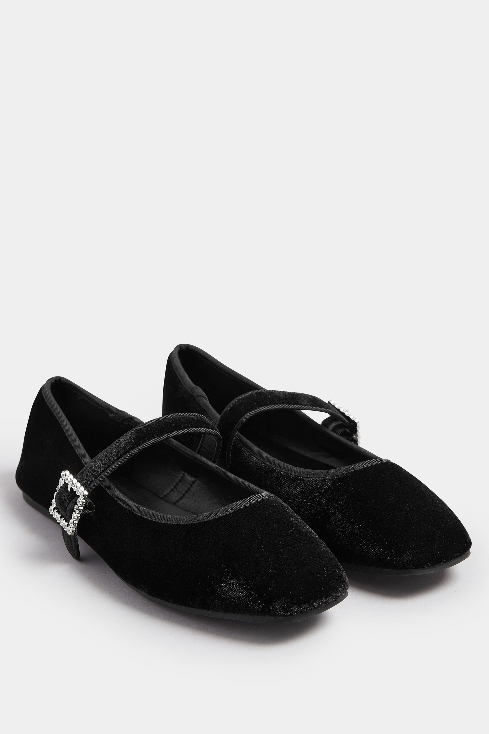 Black Velvet Diamante Buckle Mary Janes In Extra Wide EEE Fit | Yours Clothing 3