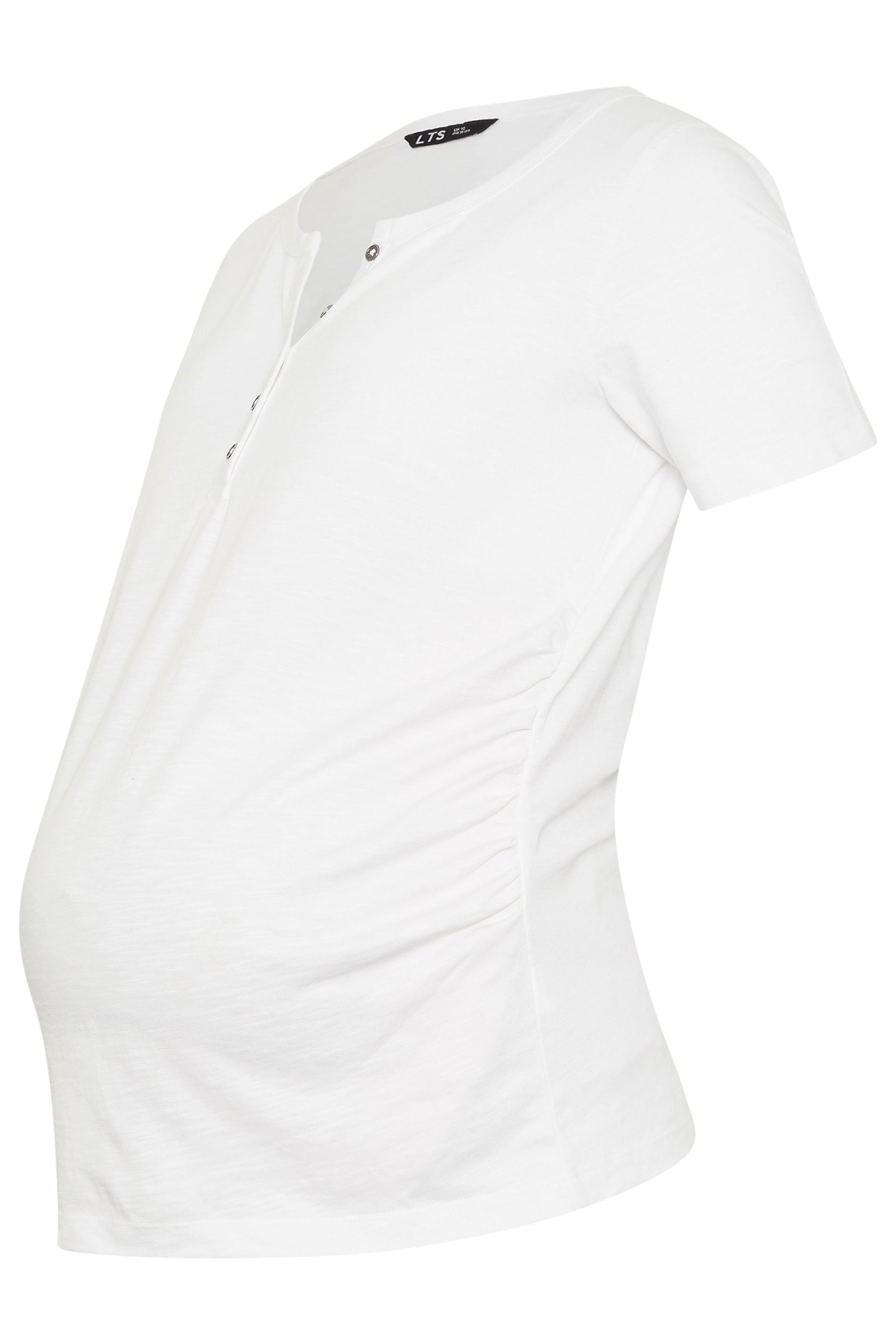 LTS Tall Premium Maternity White Cotton Placket Button T-Shirt | Long Tall Sally 5