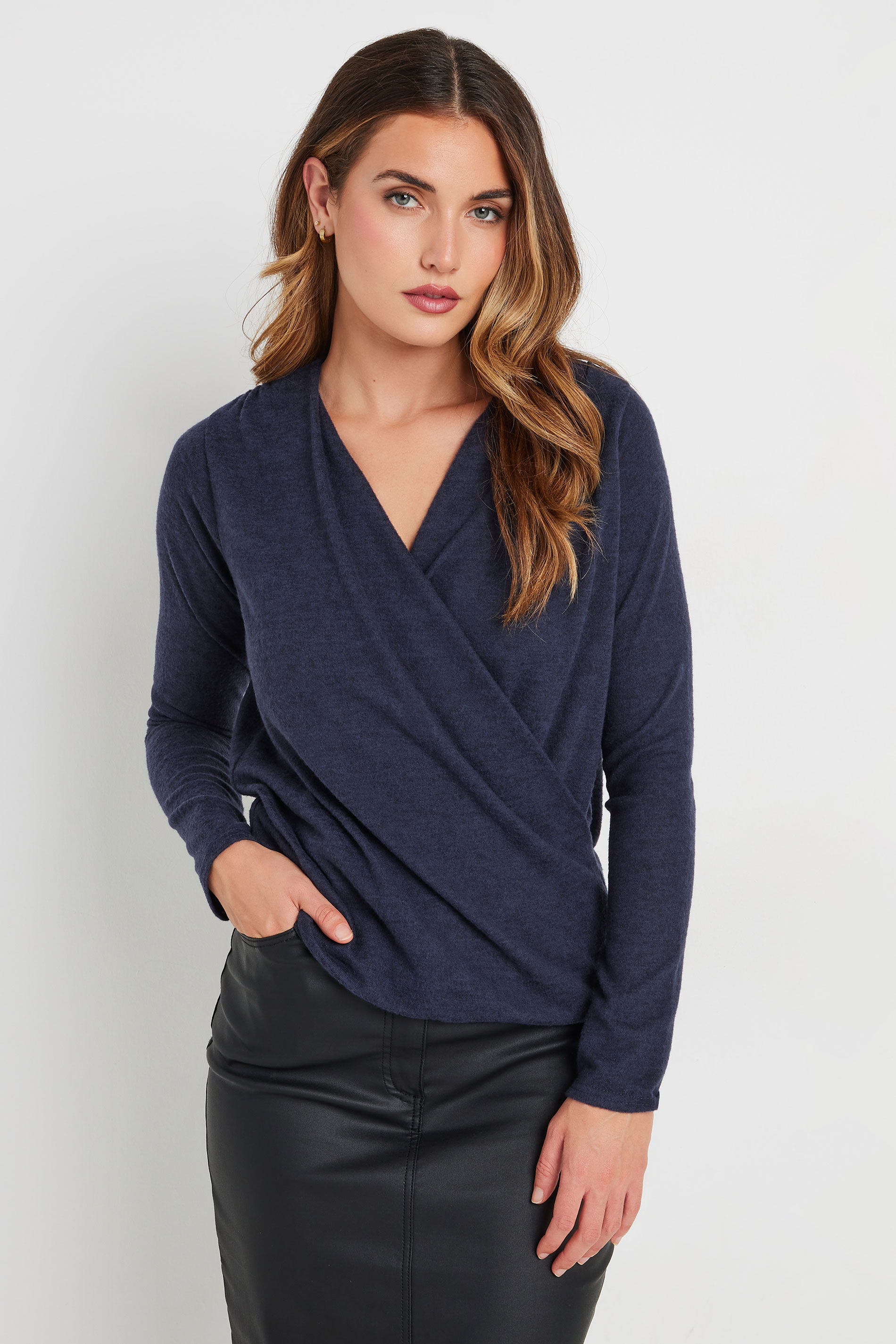 LTS Tall Navy Blue Soft Touch Wrap Top | Long Tall Sally 1