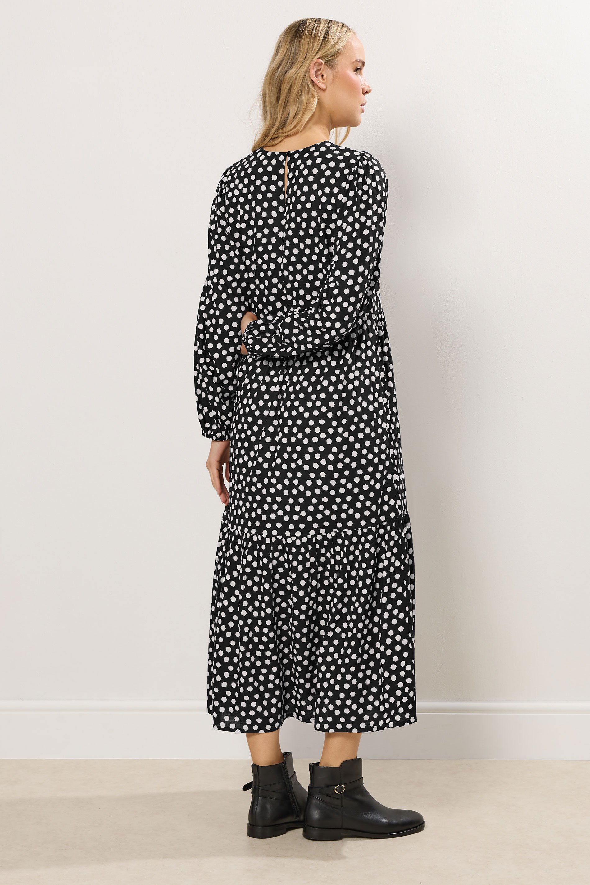LTS Tall Women's Black Spot Print Tiered Smock Dress | Long Tall Sally 3