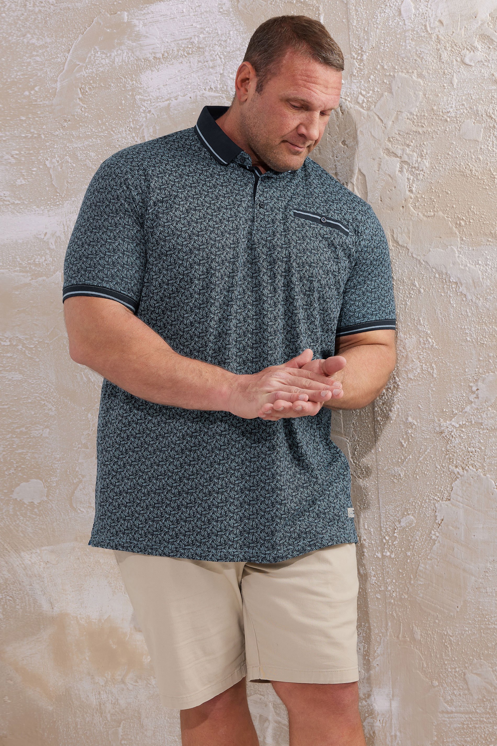 D555 Big & Tall Navy Blue Abstract Print Polo Shirt | BadRhino 1