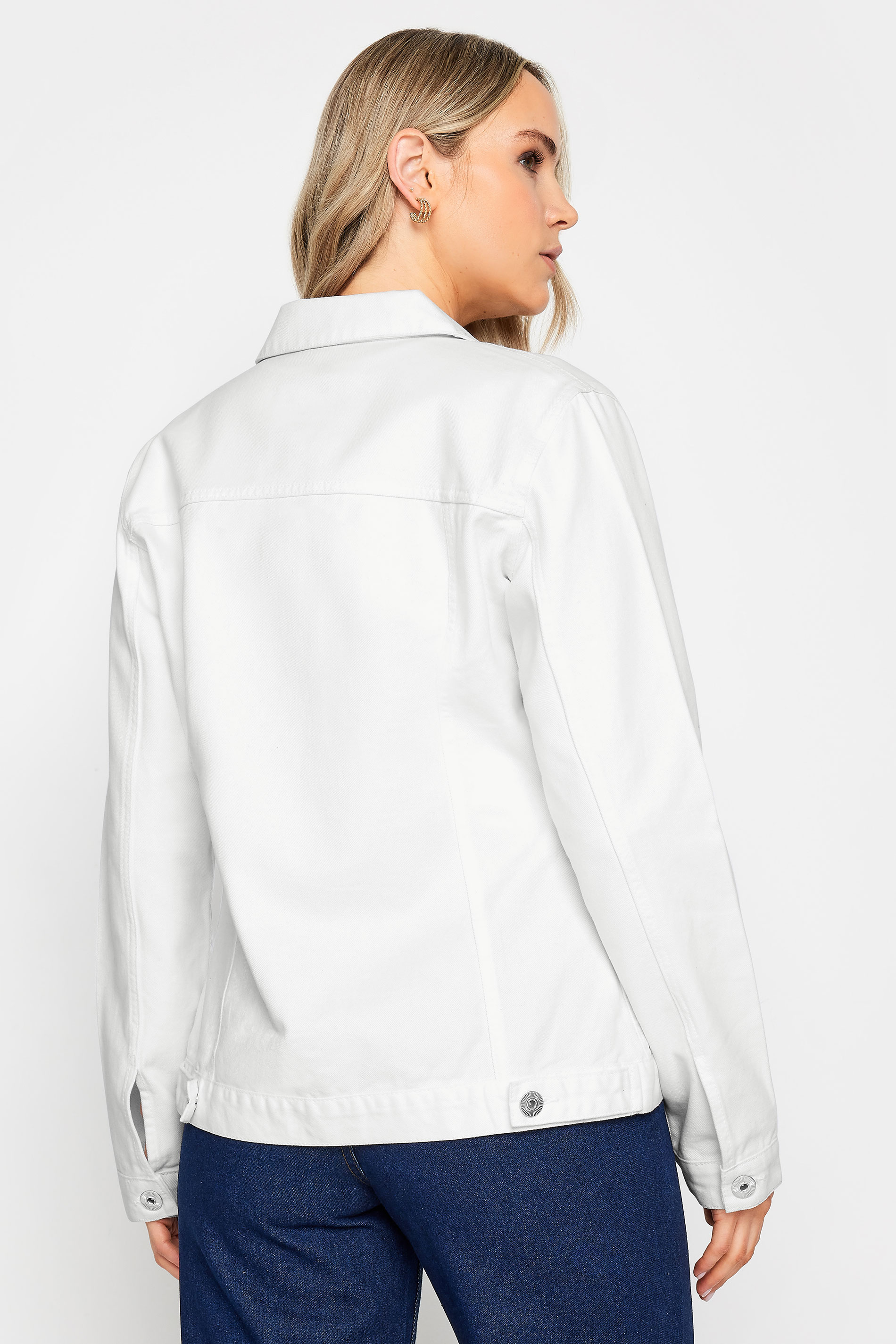 LTS Tall Womens White Denim Button Through Jacket | Long