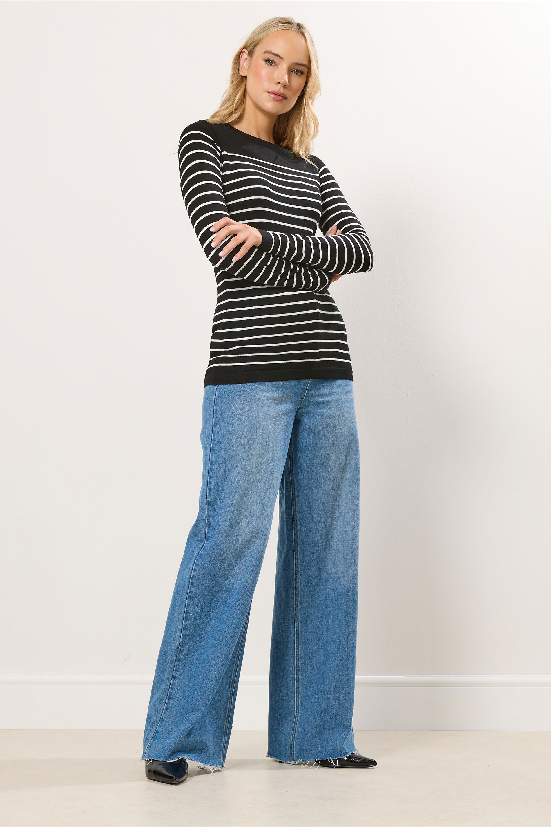 LTS Tall Black Fine Knit Striped Jumper | Long Tall Sally 2