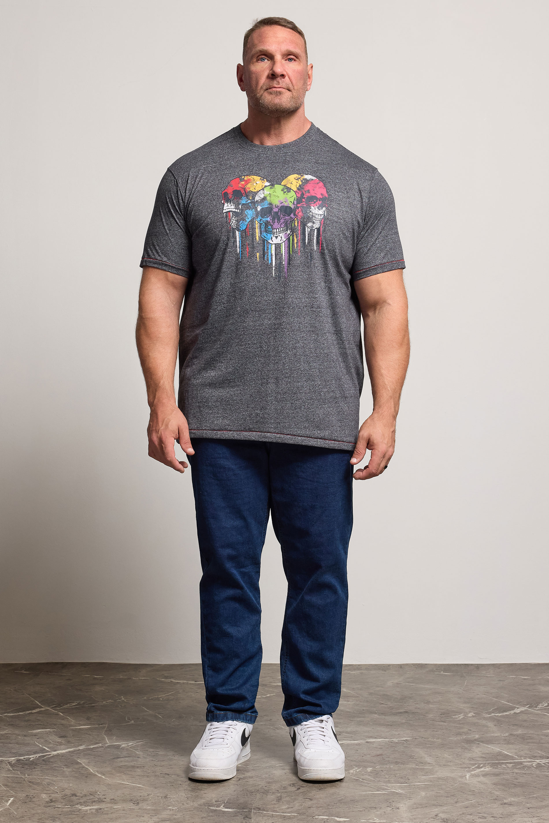 D555 Big & Tall Burgundy Grey Skull Drip Graphic Print T-Shirt | BadRhino 2