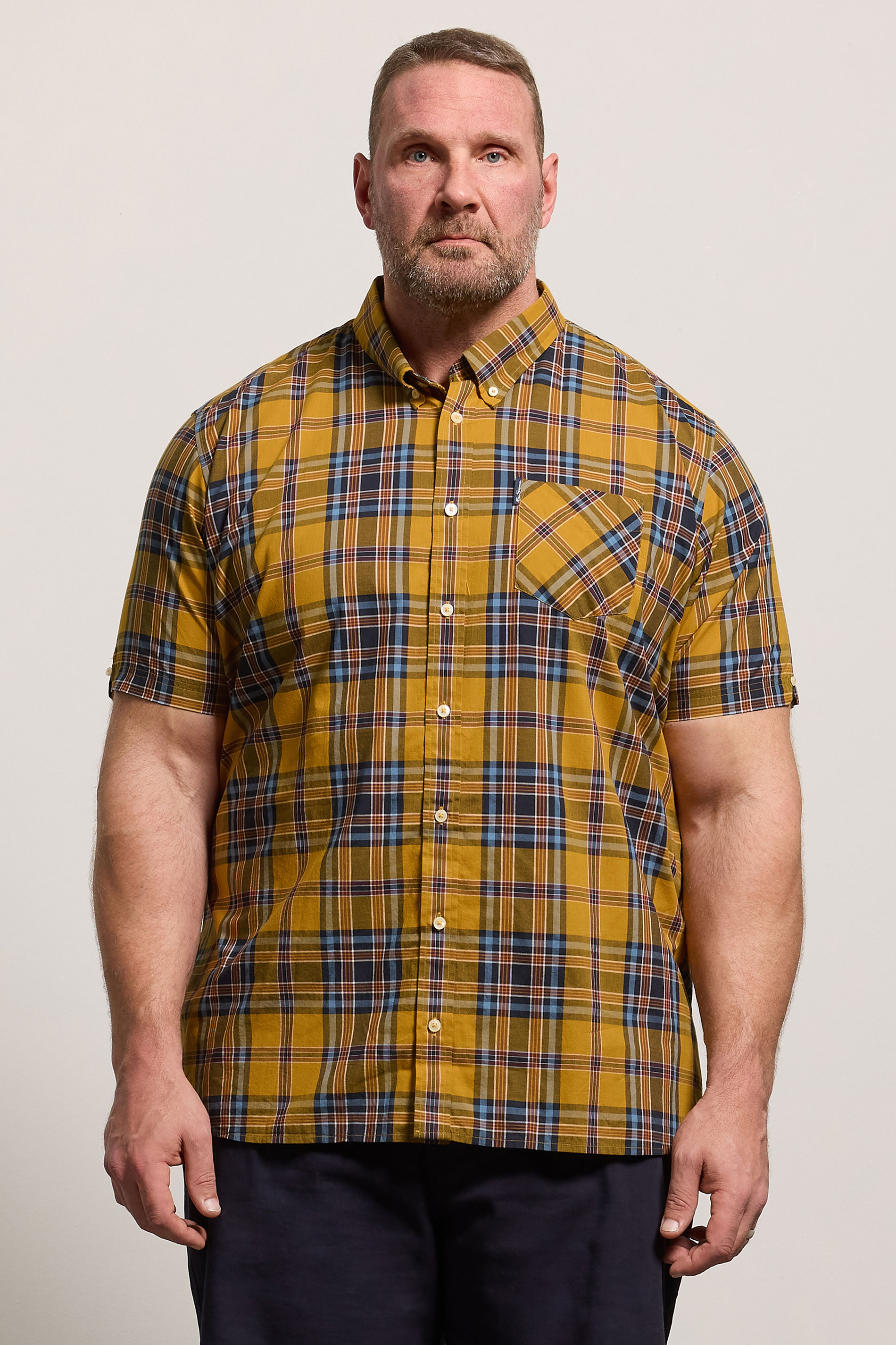 BEN SHERMAN Big & Tall Gold Yellow Check Print Shirt | BadRhino 3