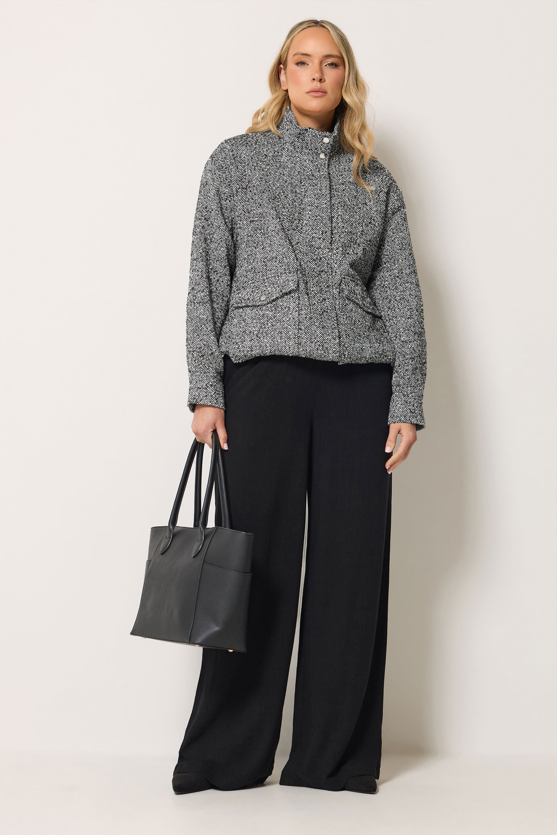 LTS Tall Women's Black Herringbone Funnel Neck Jacket | Long Tall Sally 1