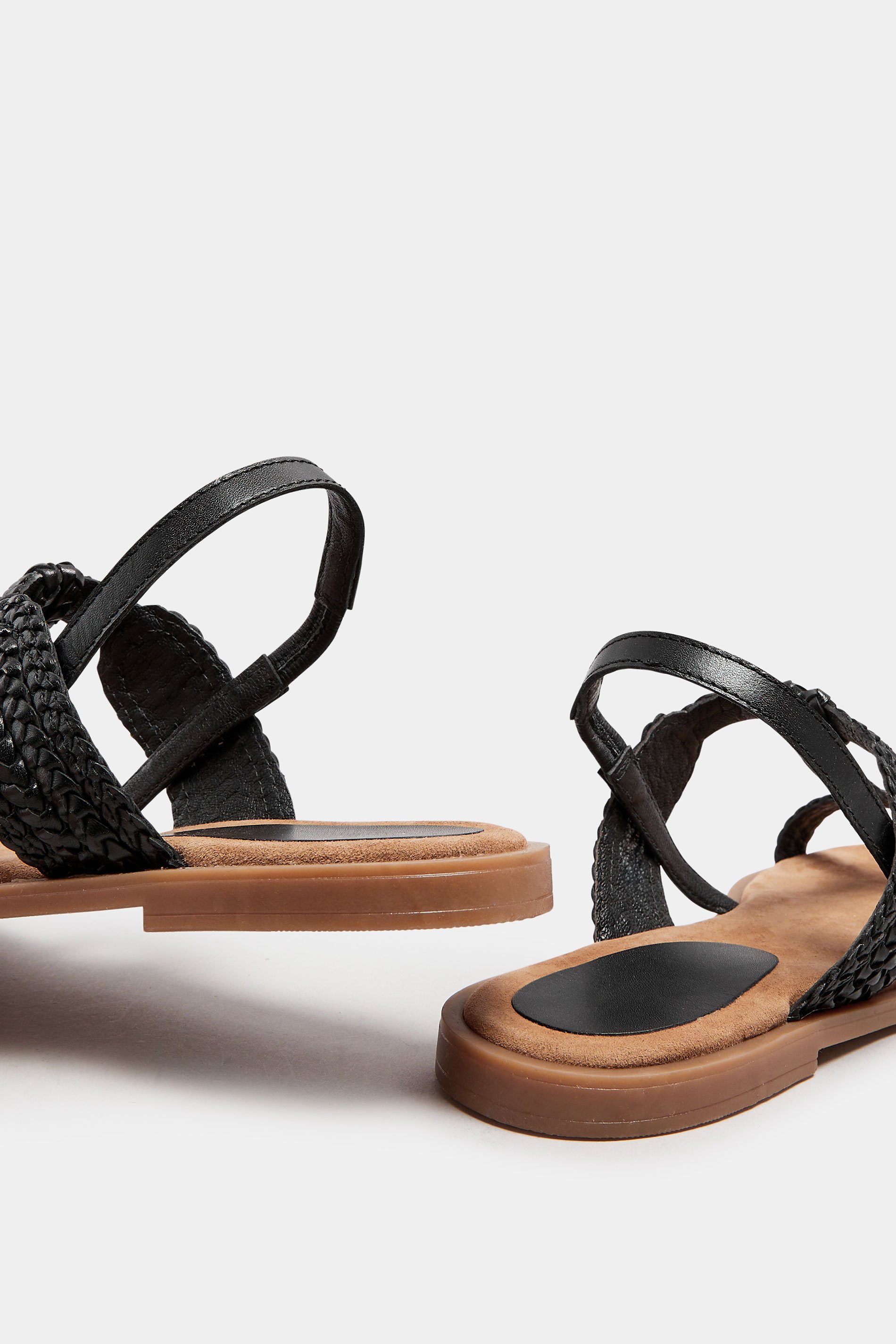 LTS Black Leather Plaited Strap Sandals In Standard Fit 5