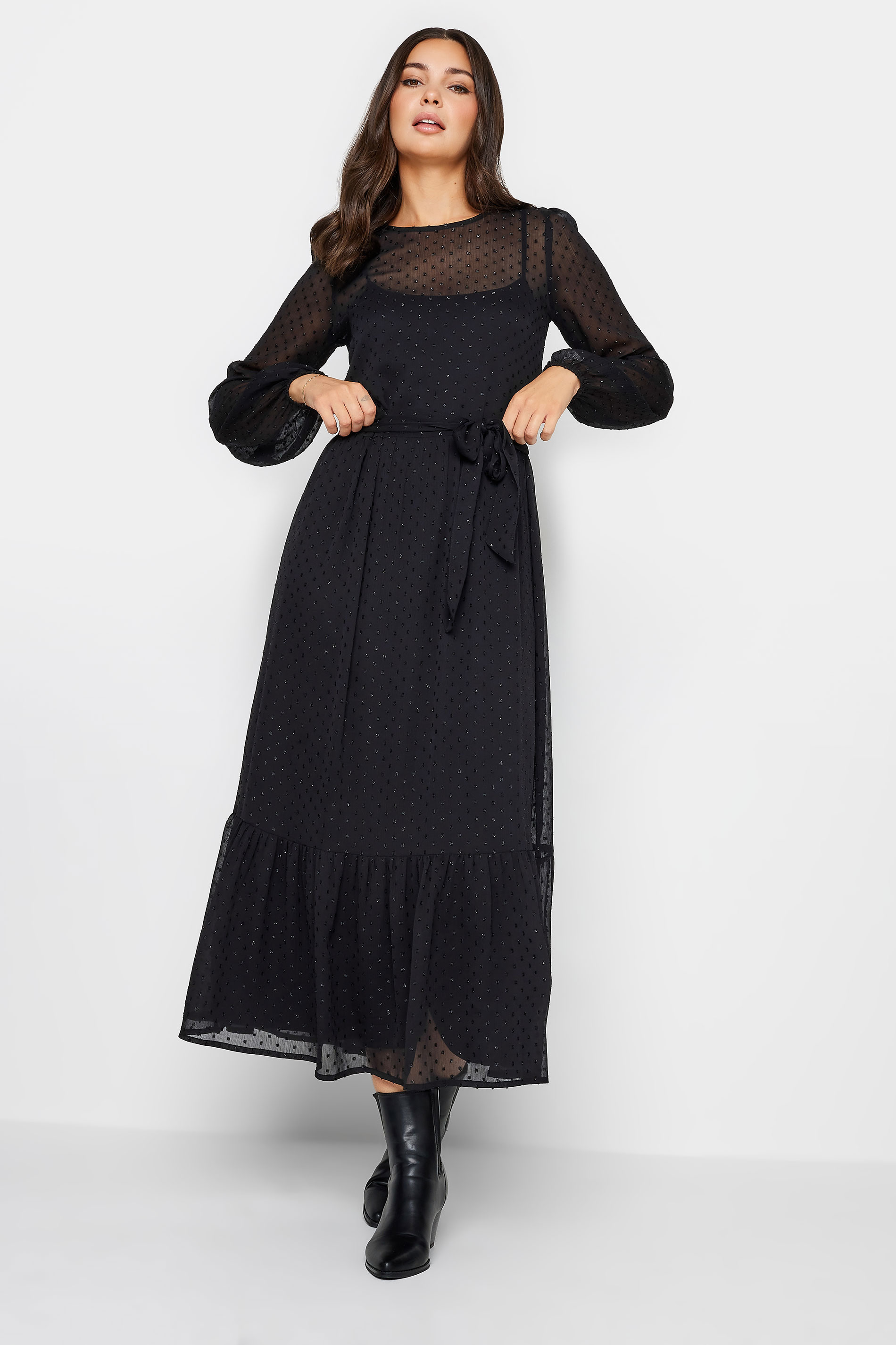 LTS Tall Womens Black Dobby Tiered Midaxi Dress | Long Tall Sally 2