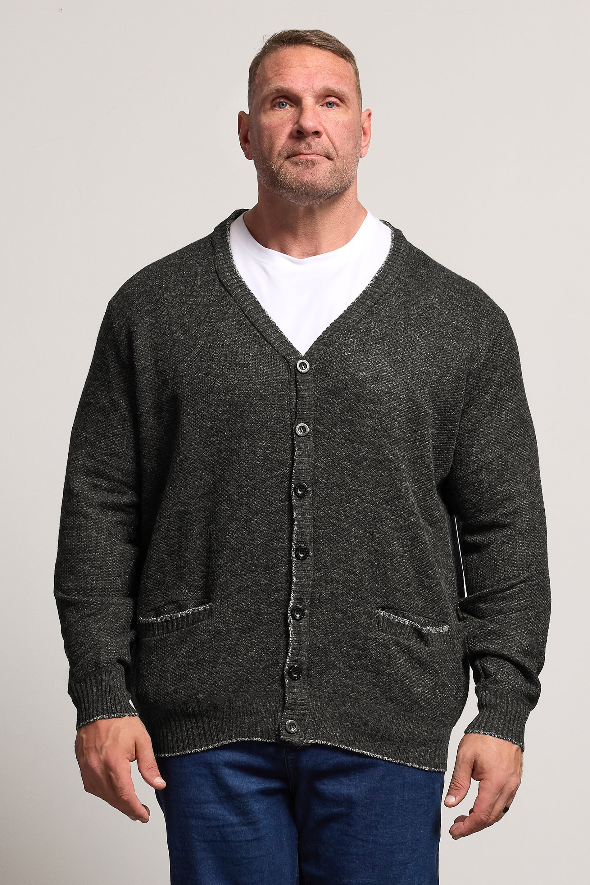D555 Big & Tall Charcoal Grey Marl Knitted Cardigan | BadRhino 1