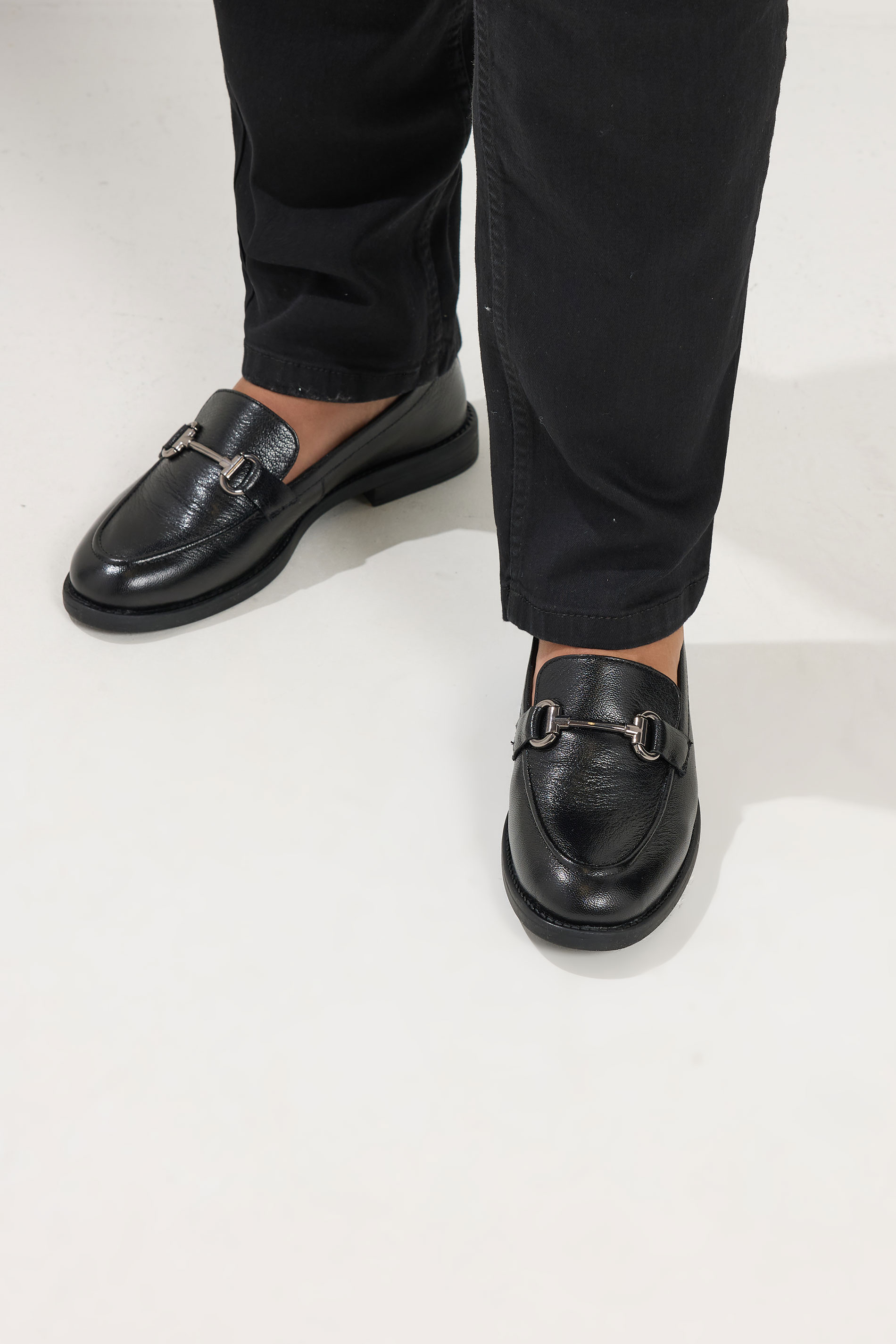 Black Metal Trim Loafers In Wide E Fit | Yours Clothing 3