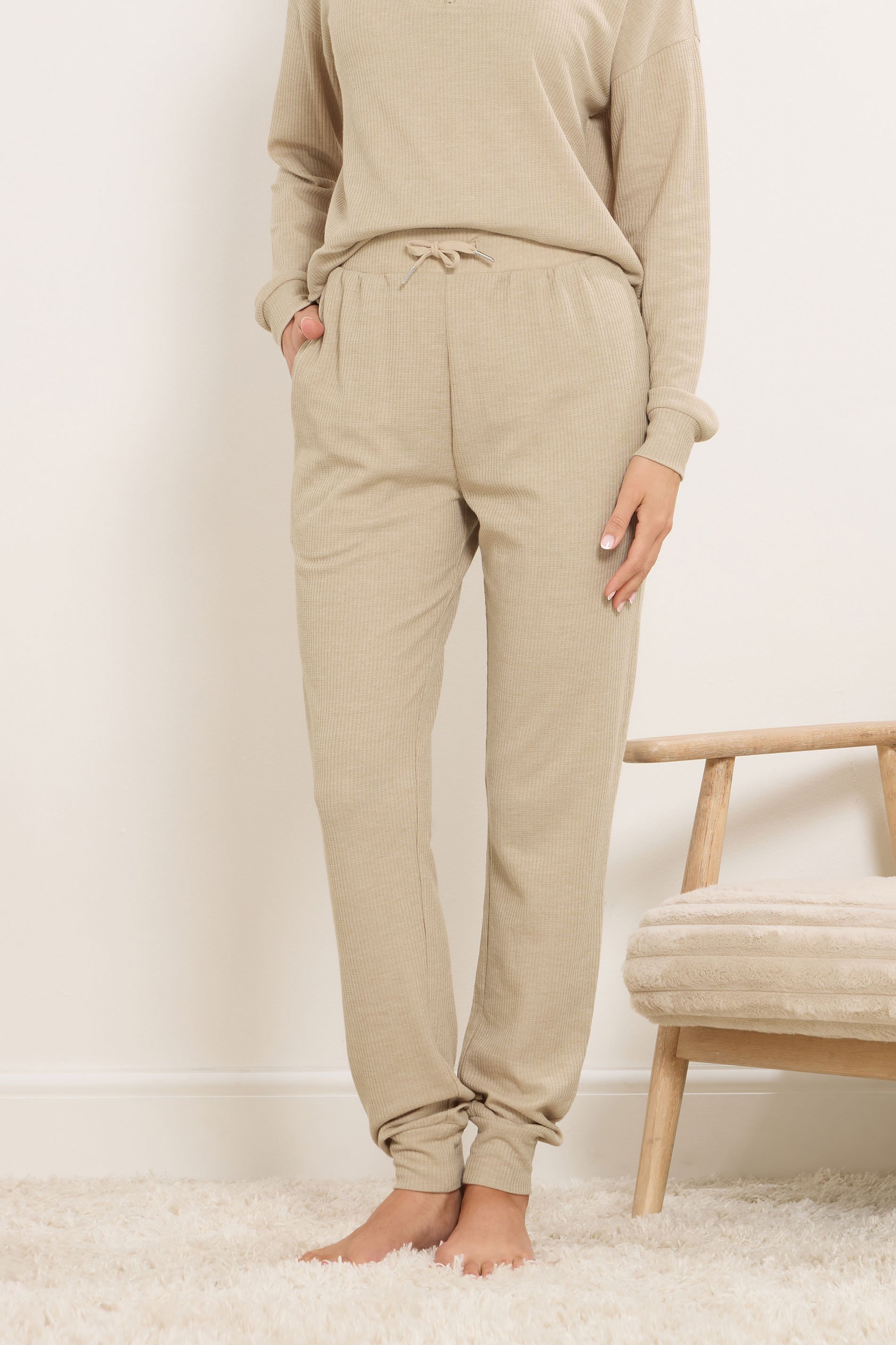 LTS Tall Beige Brown Waffle Lounge Trousers | Long Tall Sally 2