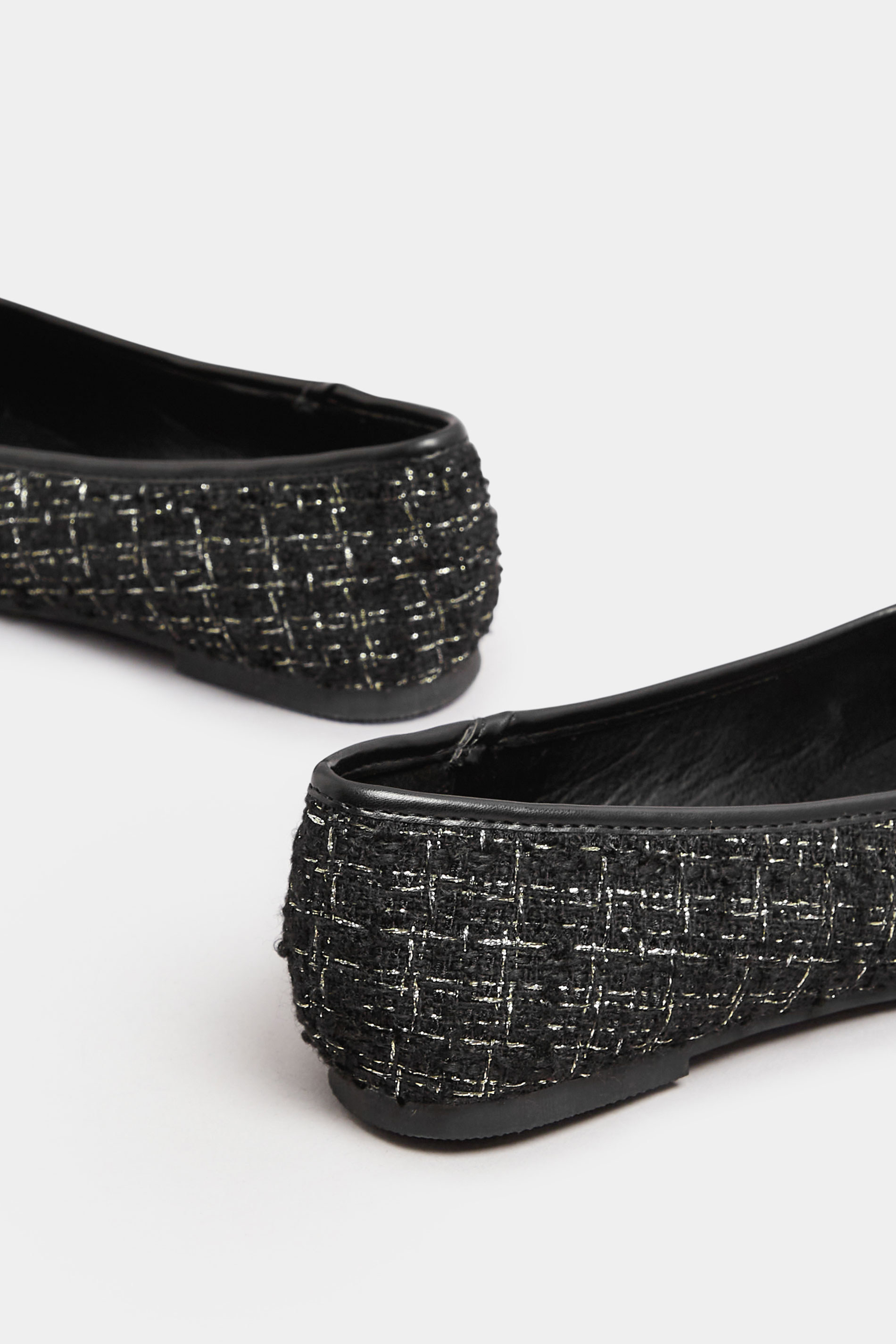 Black Boucle Ballerina Pumps In Extra Wide EEE Fit | Yours Clothing 5