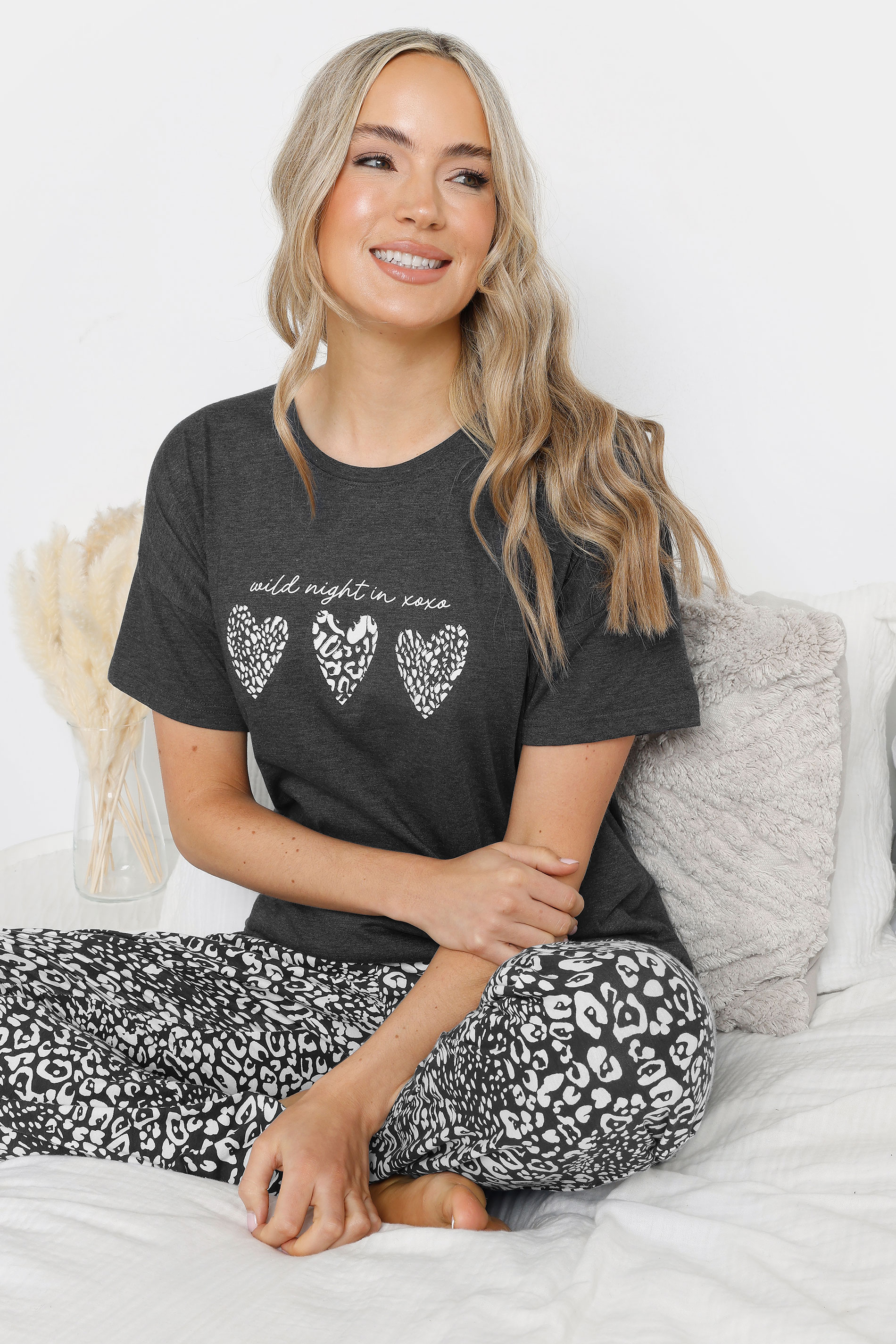 LTS Tall Charcoal Grey Animal 'Wild Night In' Pyjama Set | Long Tall Sally 3