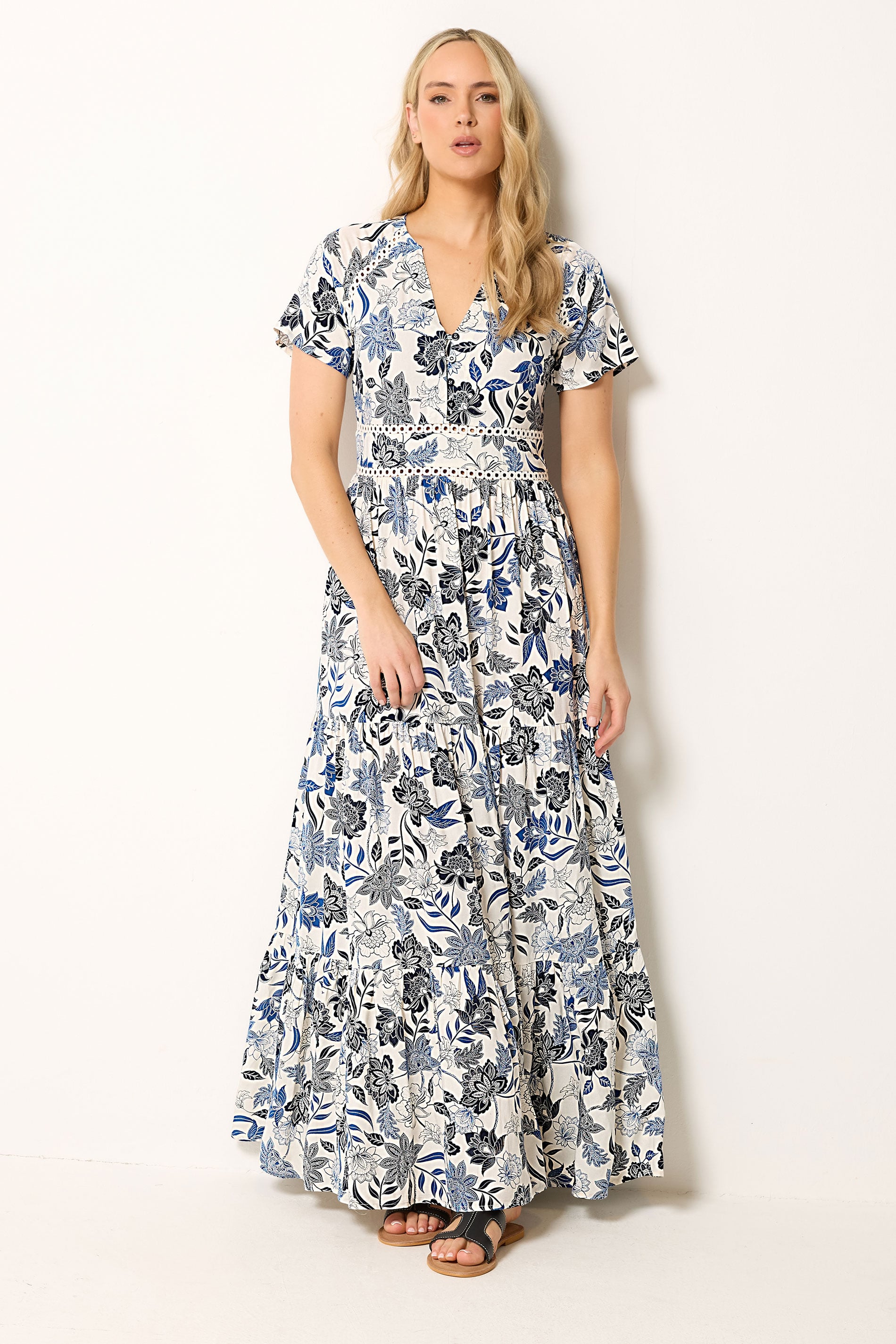 LTS Tall Women's Blue Floral Lace Detail Maxi Dress | Long Tall Sally 3