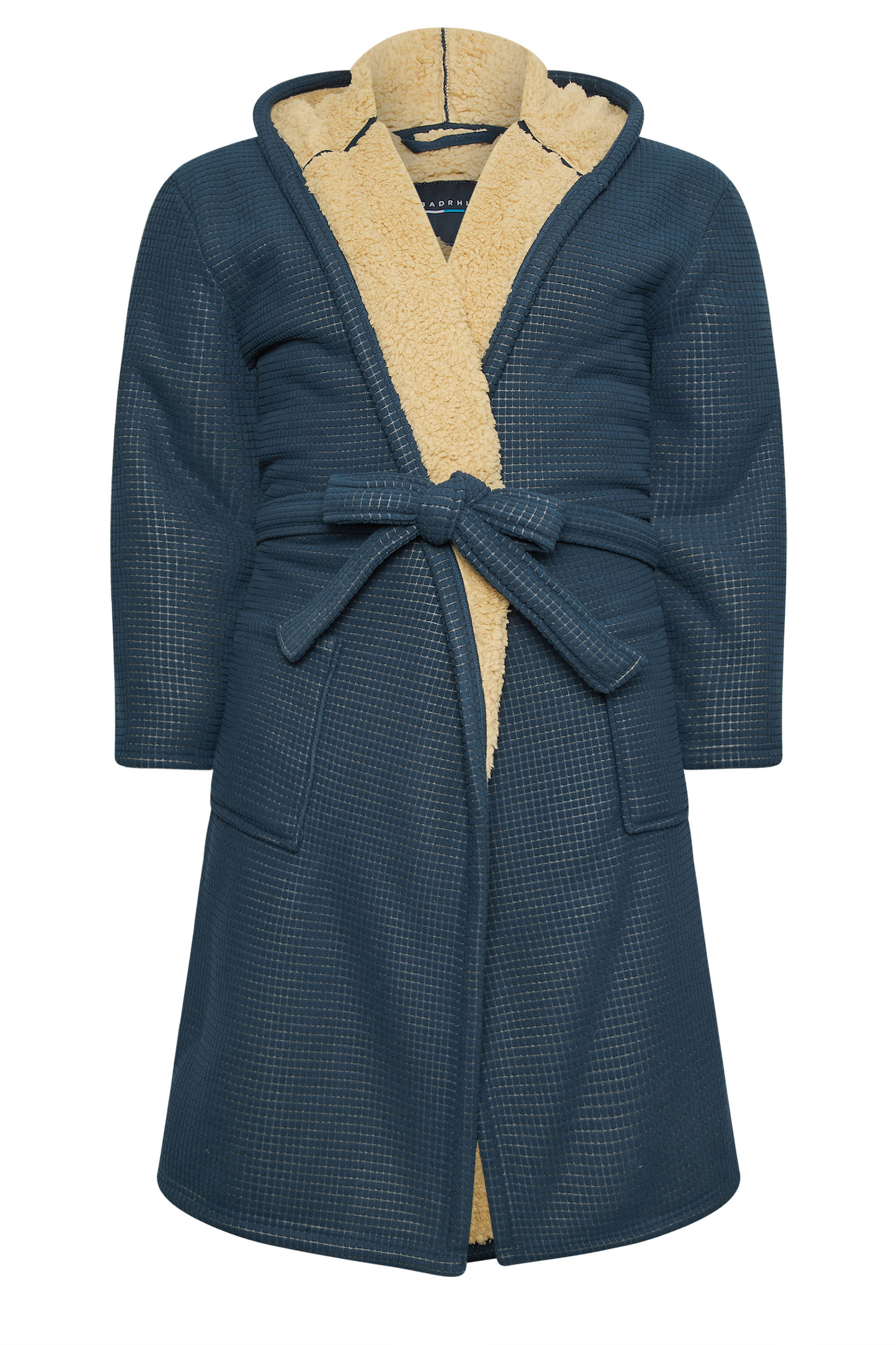 BadRhino Big & Tall Navy Blue Waffle Borg Lined Dressing Gown | BadRhino 5