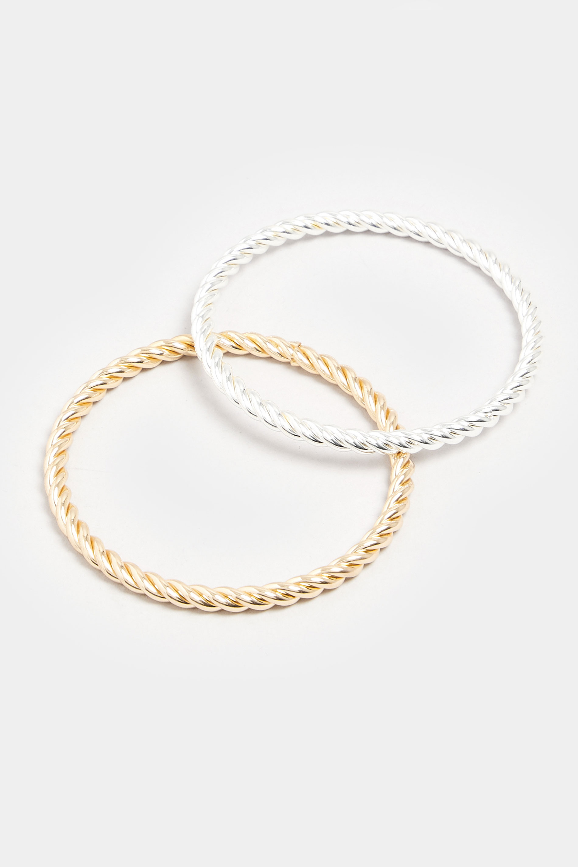 2 PACK Silver & Gold Tone Twist Bangle Set | Yours Clothing 2