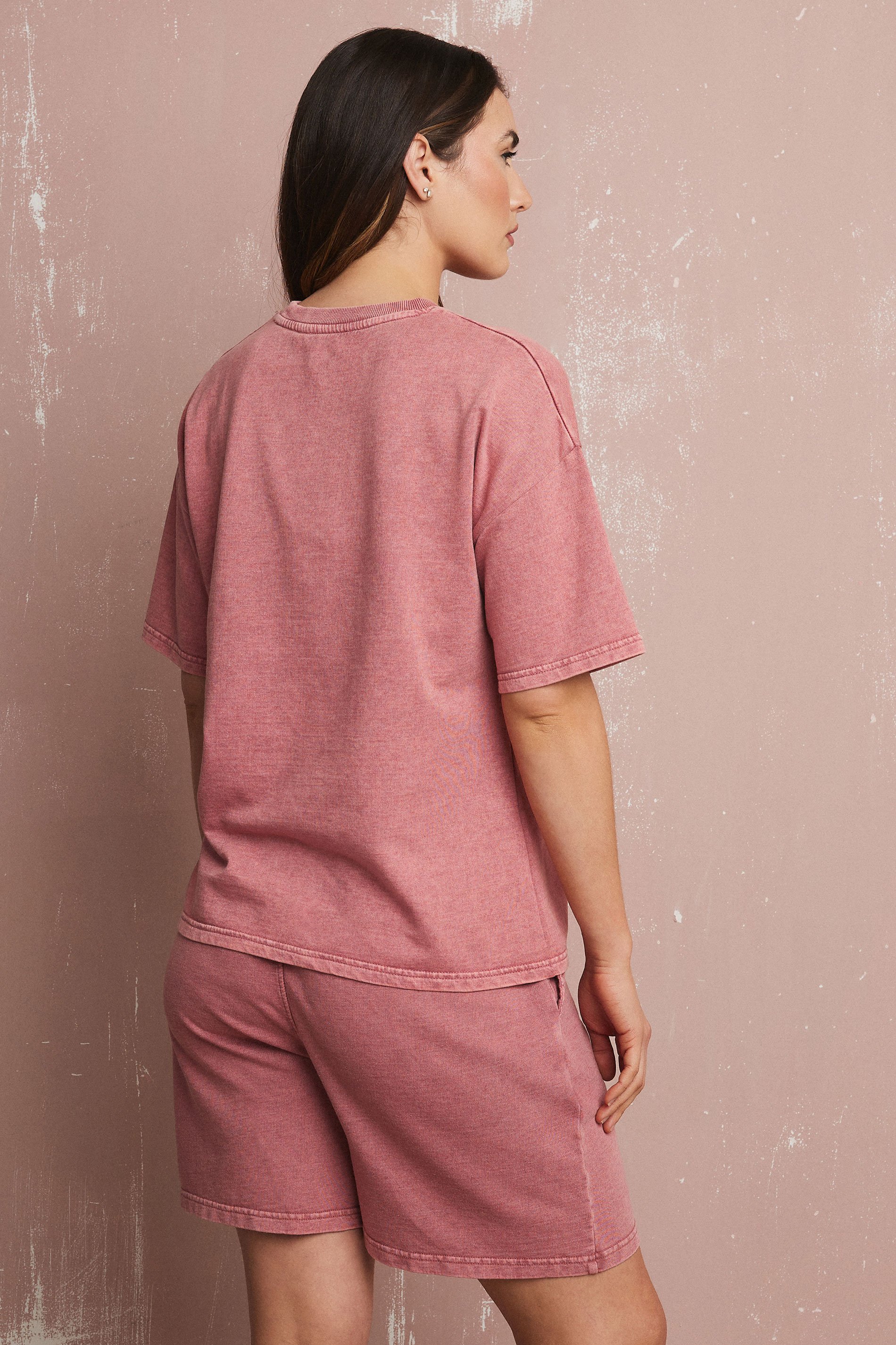 LTS Tall Pink Acid Wash Sweat T-Shirt & Shorts Set | Long Tall Sally 4
