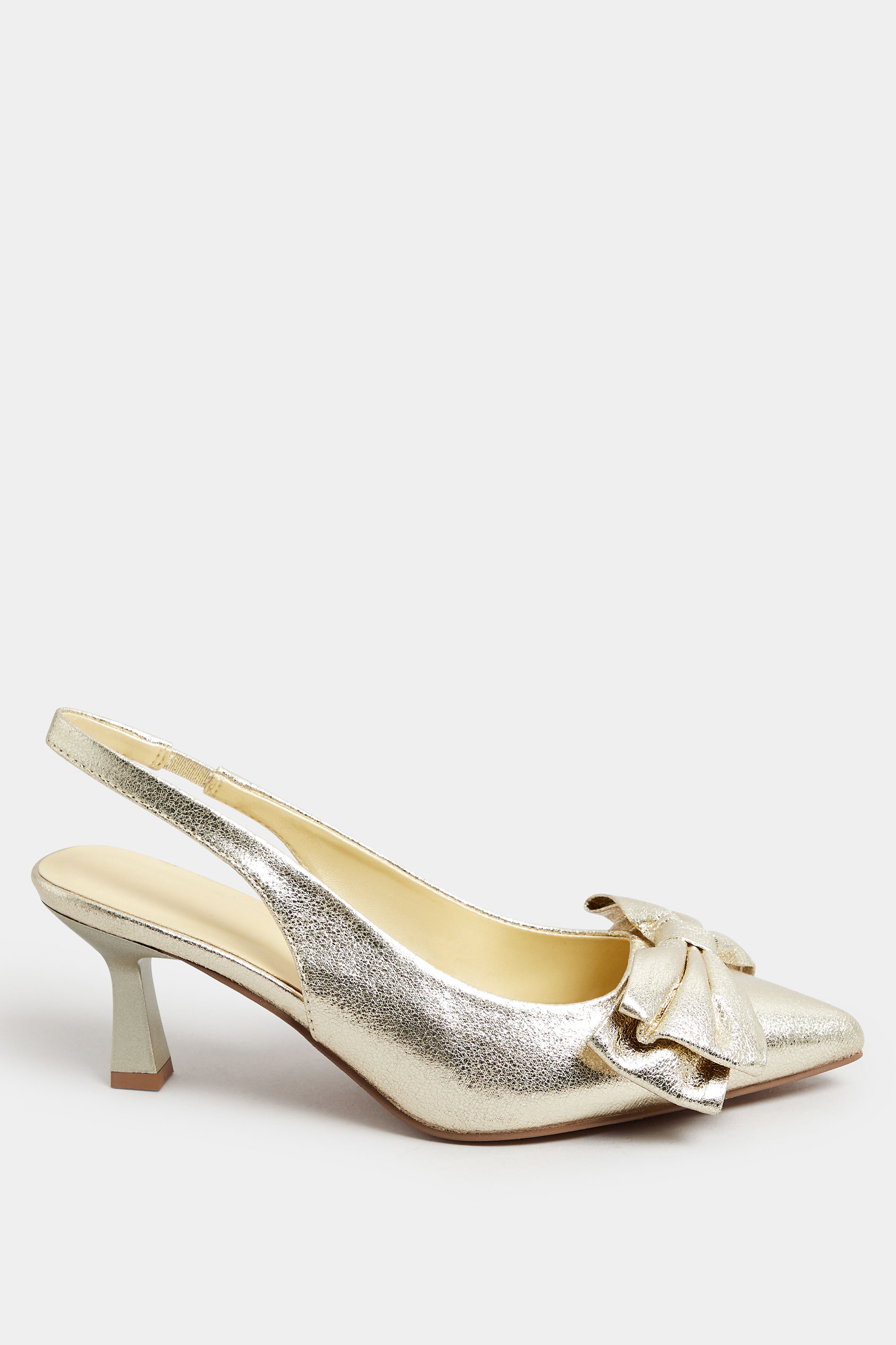 Gold Bow Front Slingback Kitten Heels in Extra Wide EEE Fit | Yours Clothing 4