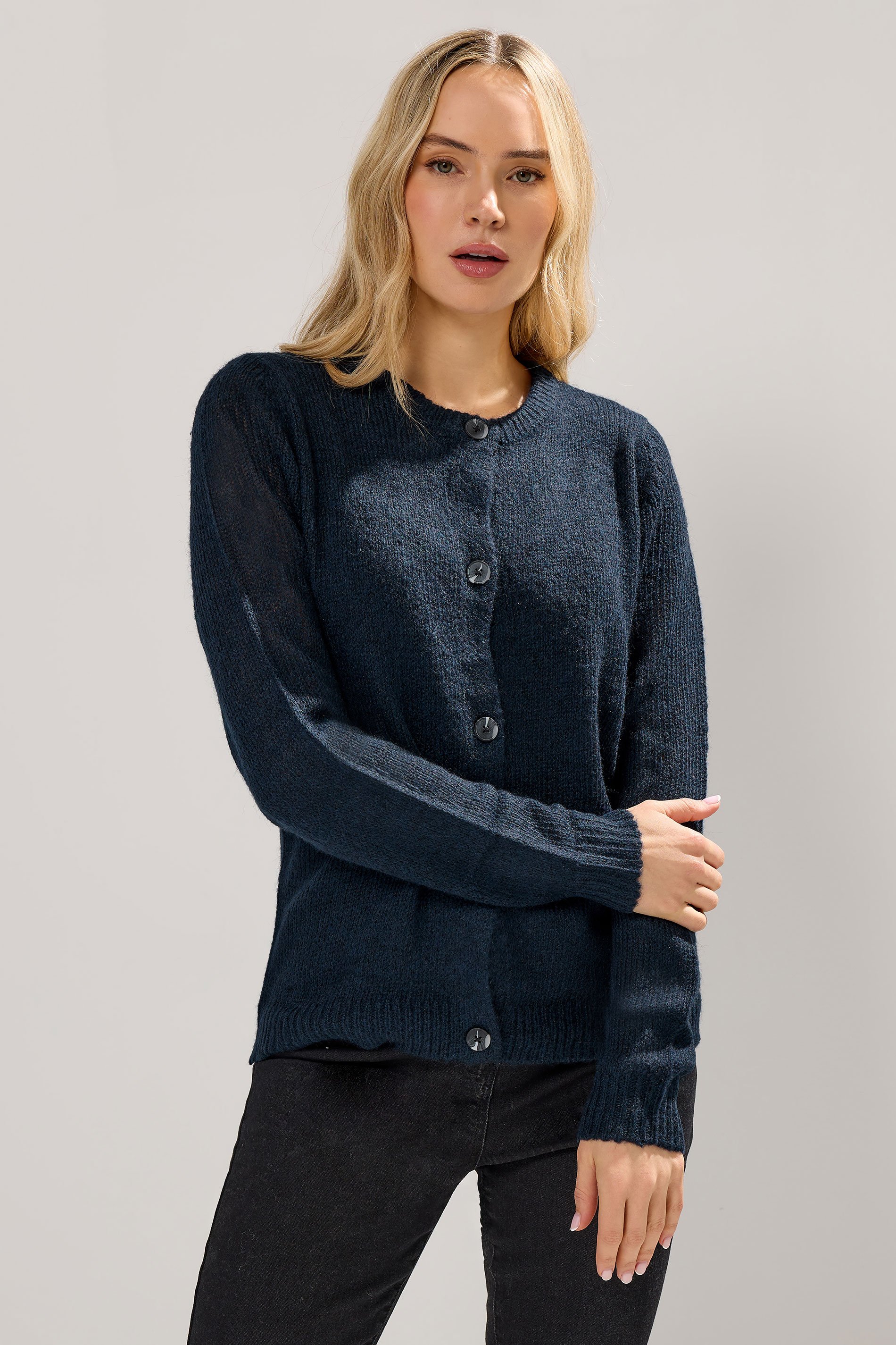 LTS Tall Navy Blue Knitted Button Cardigan | Long Tall Sally 1