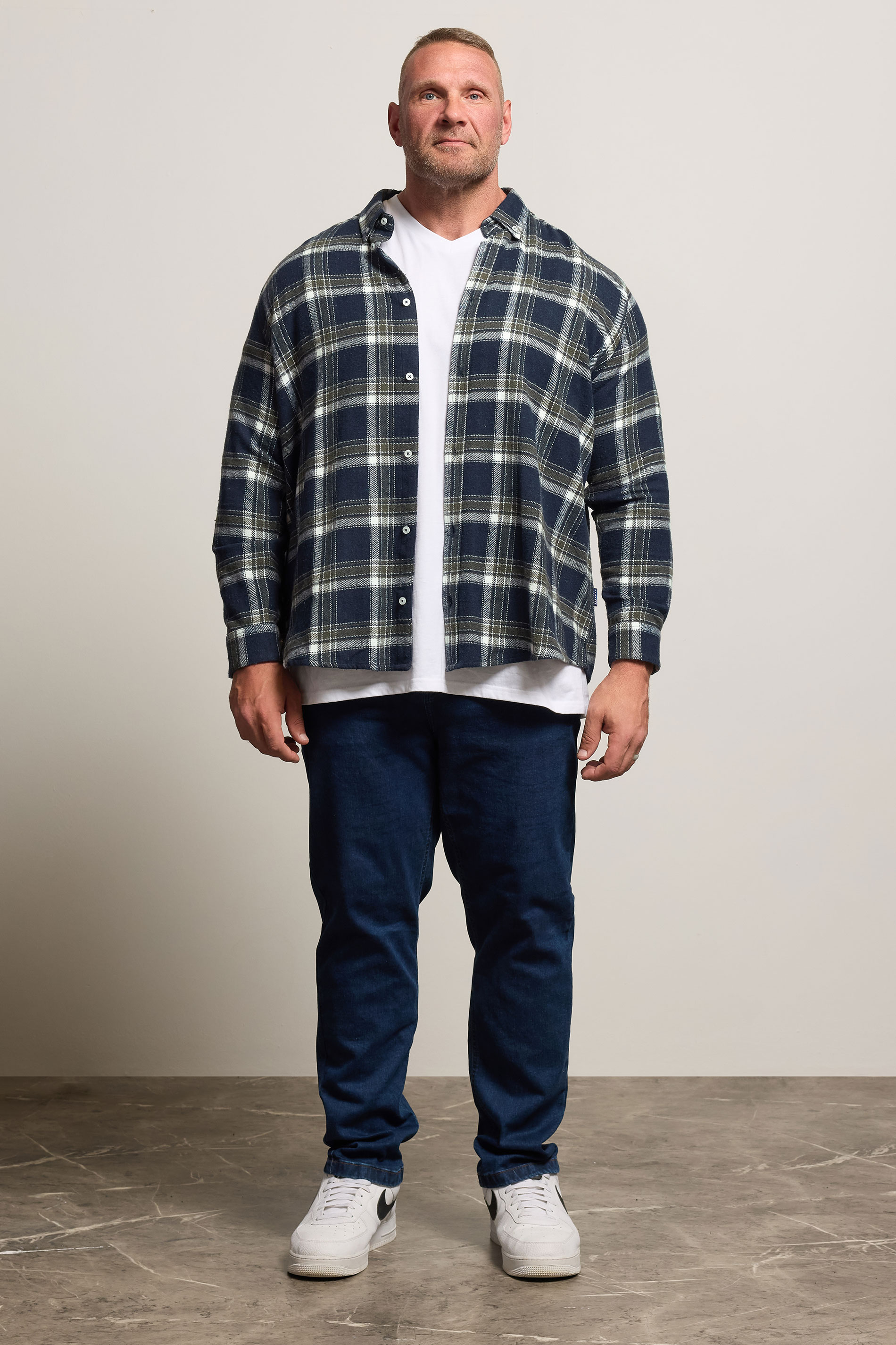 BadRhino Big & Tall Navy Blue & Green Brushed Checked Shirt 2