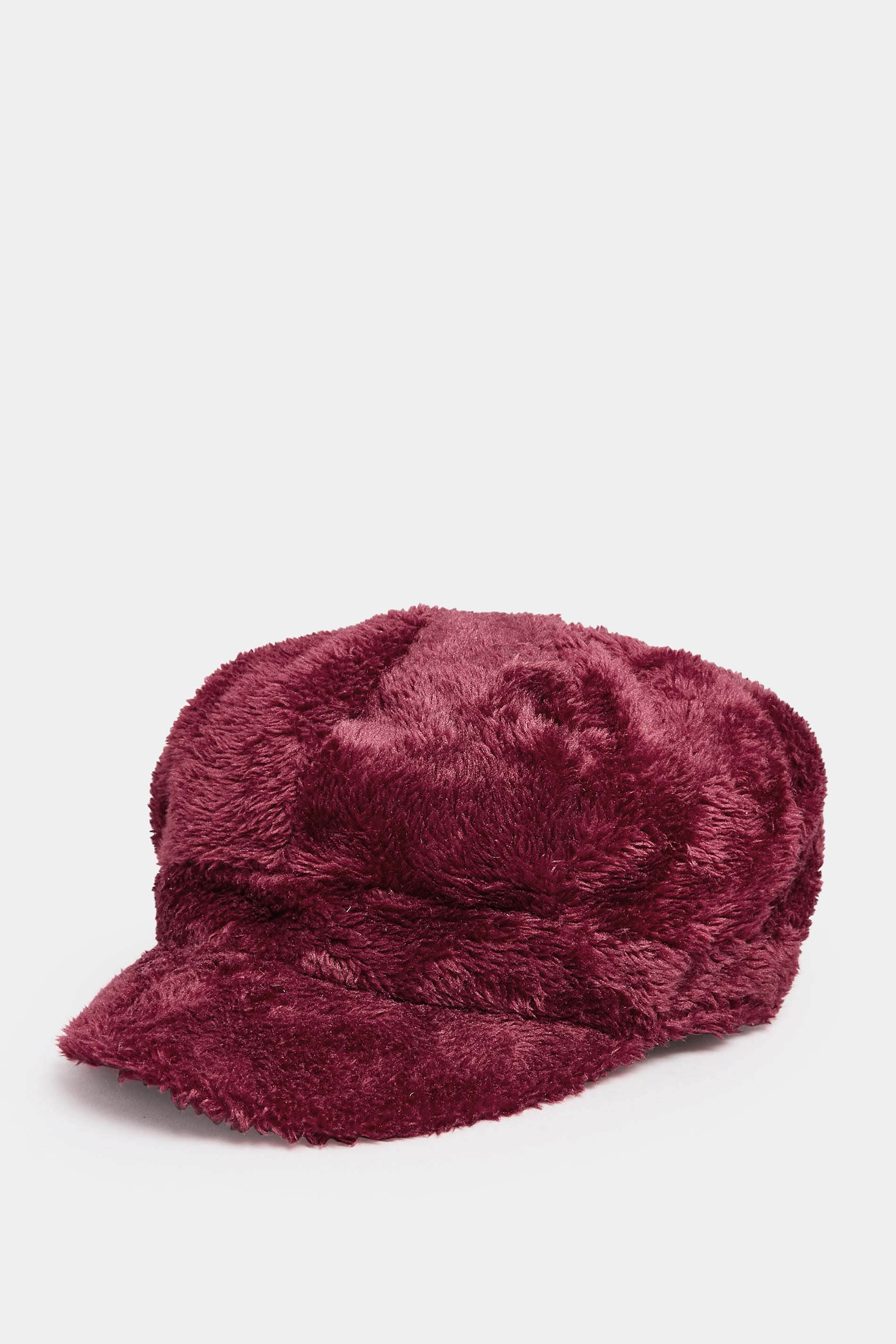 Wine Red Faux Fur Baker Boy Hat | Yours Clothing 2