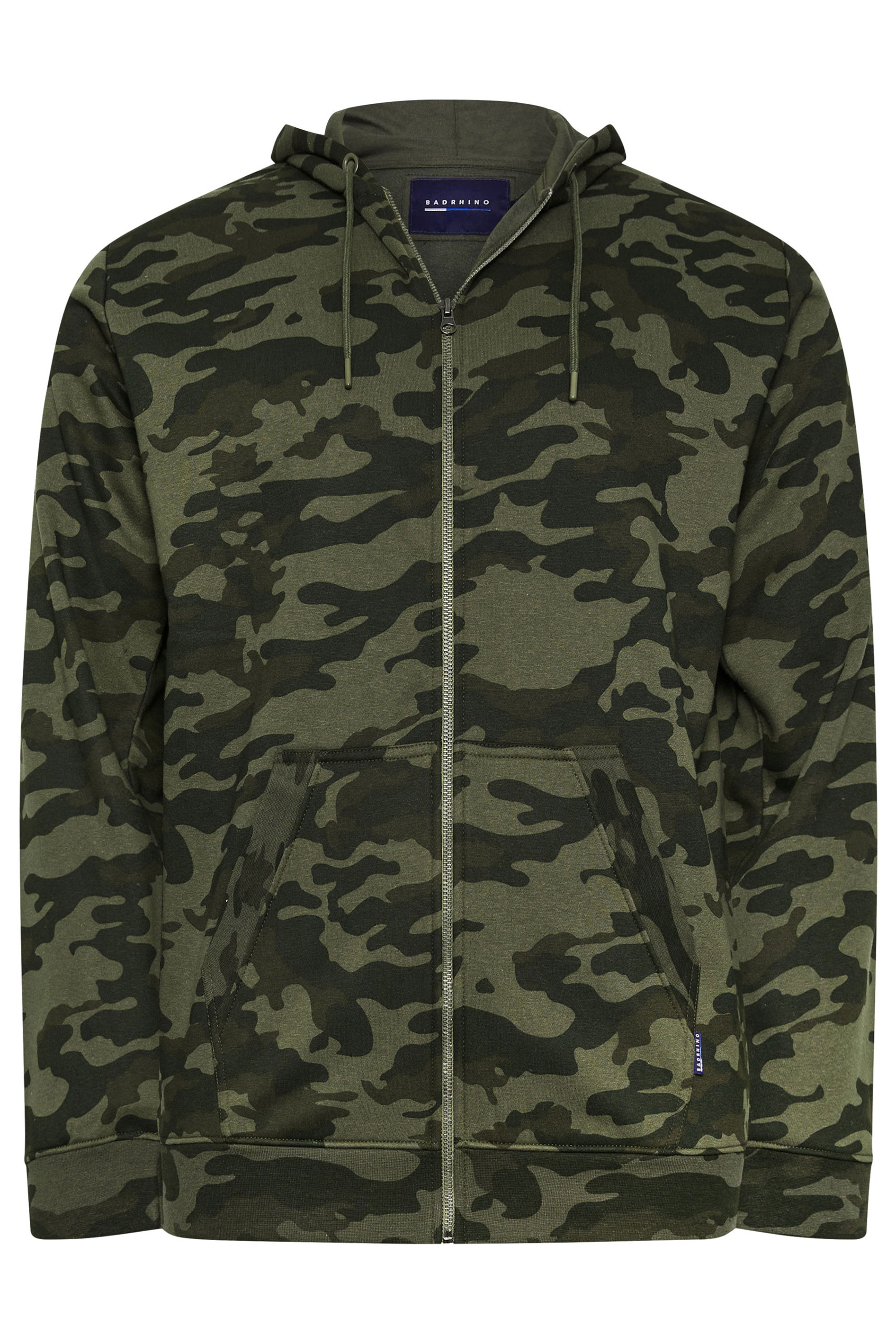 BadRhino Big & Tall Dark Green Camo Print Zip Through Hoodie | BadRhino 7