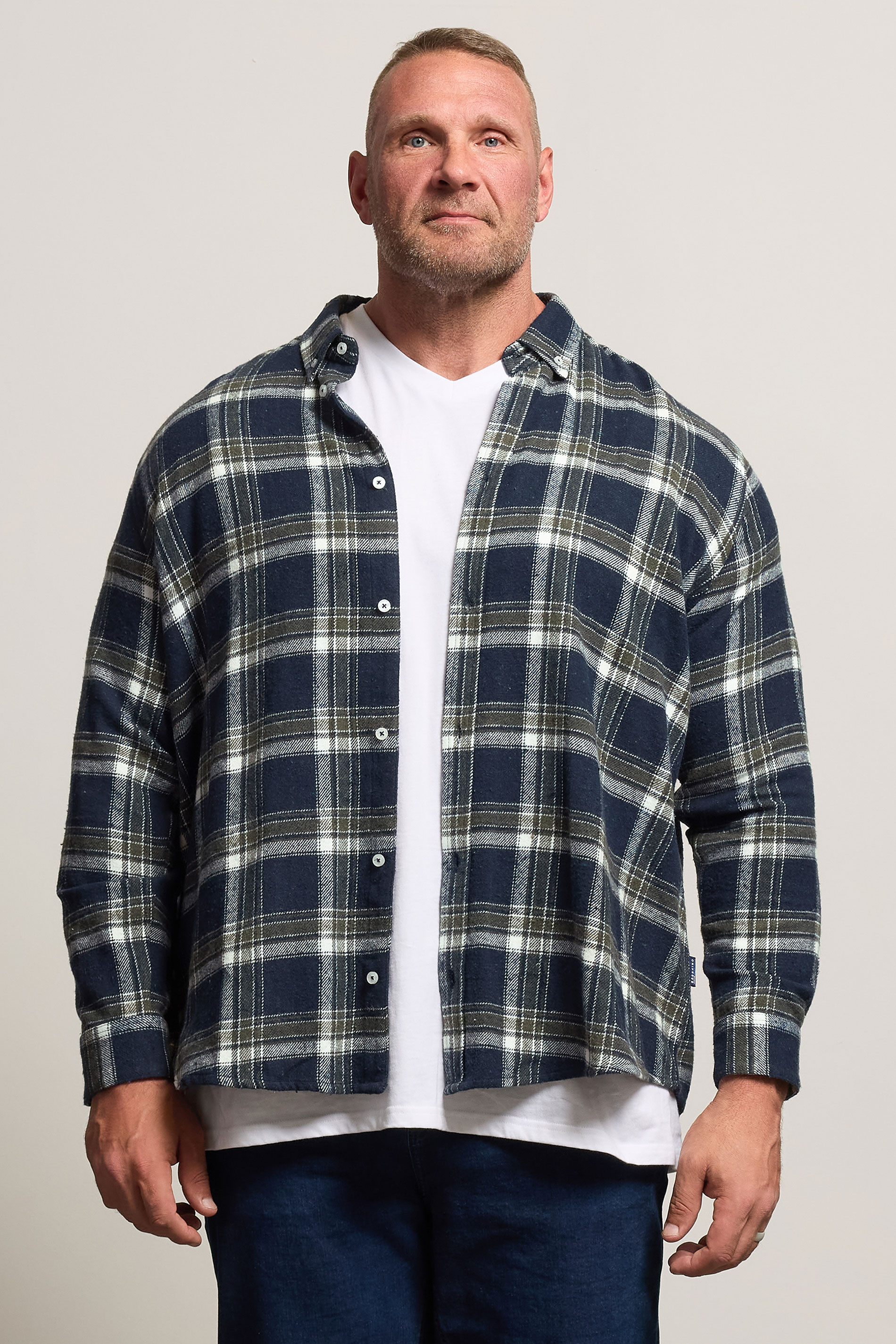 BadRhino Big & Tall Navy Blue & Green Brushed Checked Shirt 1