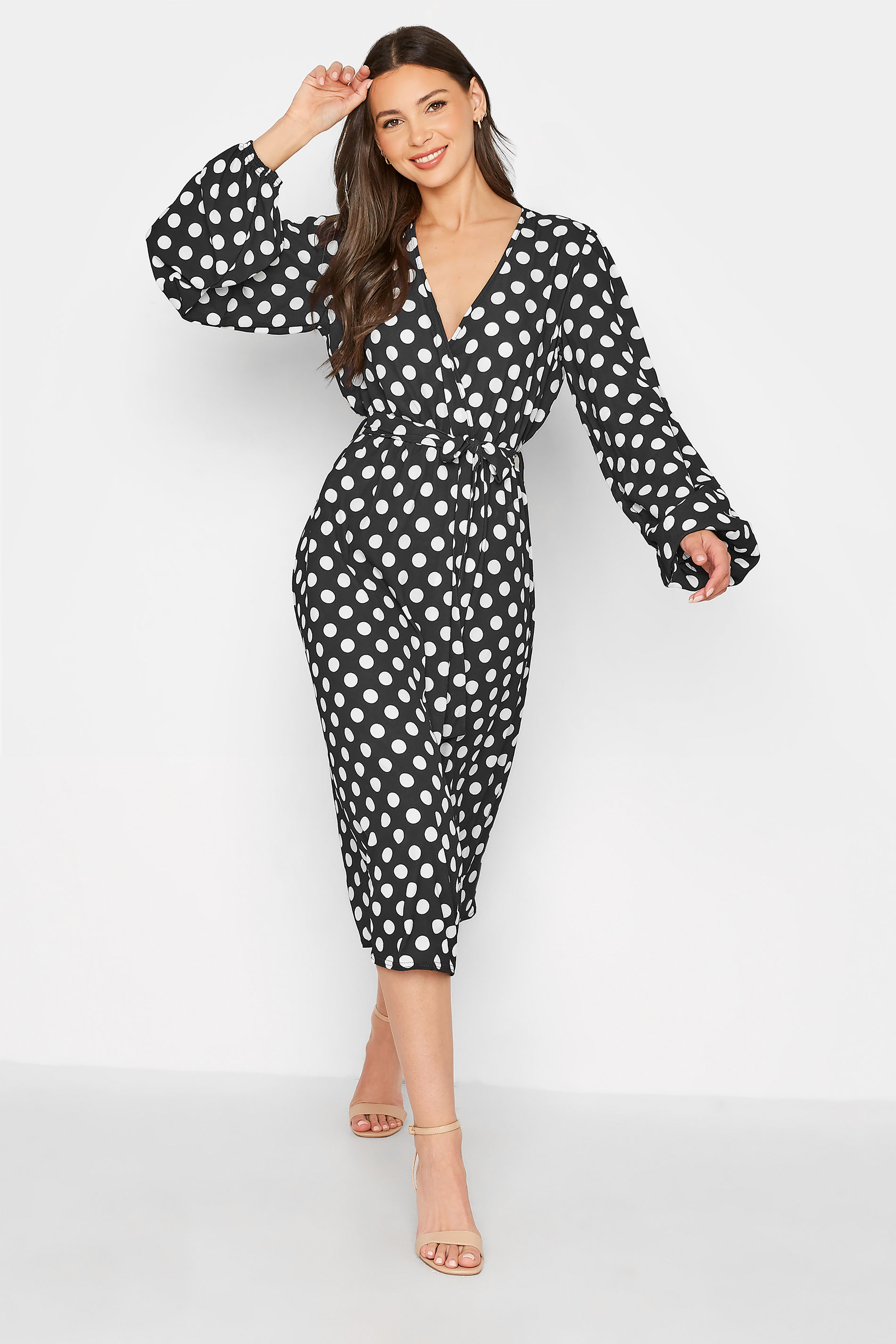 Tall Women's LTS Black Polka Dot Wrap Dress | Long Tall Sally 1