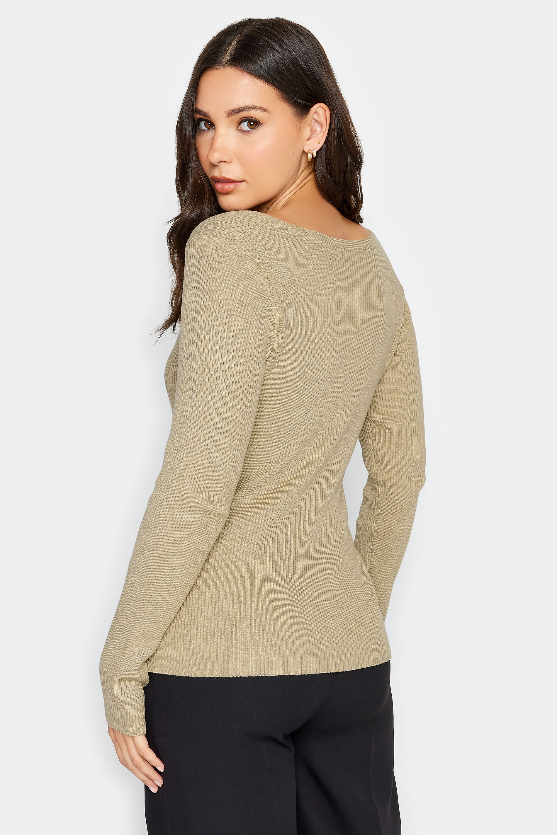 LTS Tall Womens Beige Brown Ribbed Sweetheart Jumper | Long Tall Sally  3