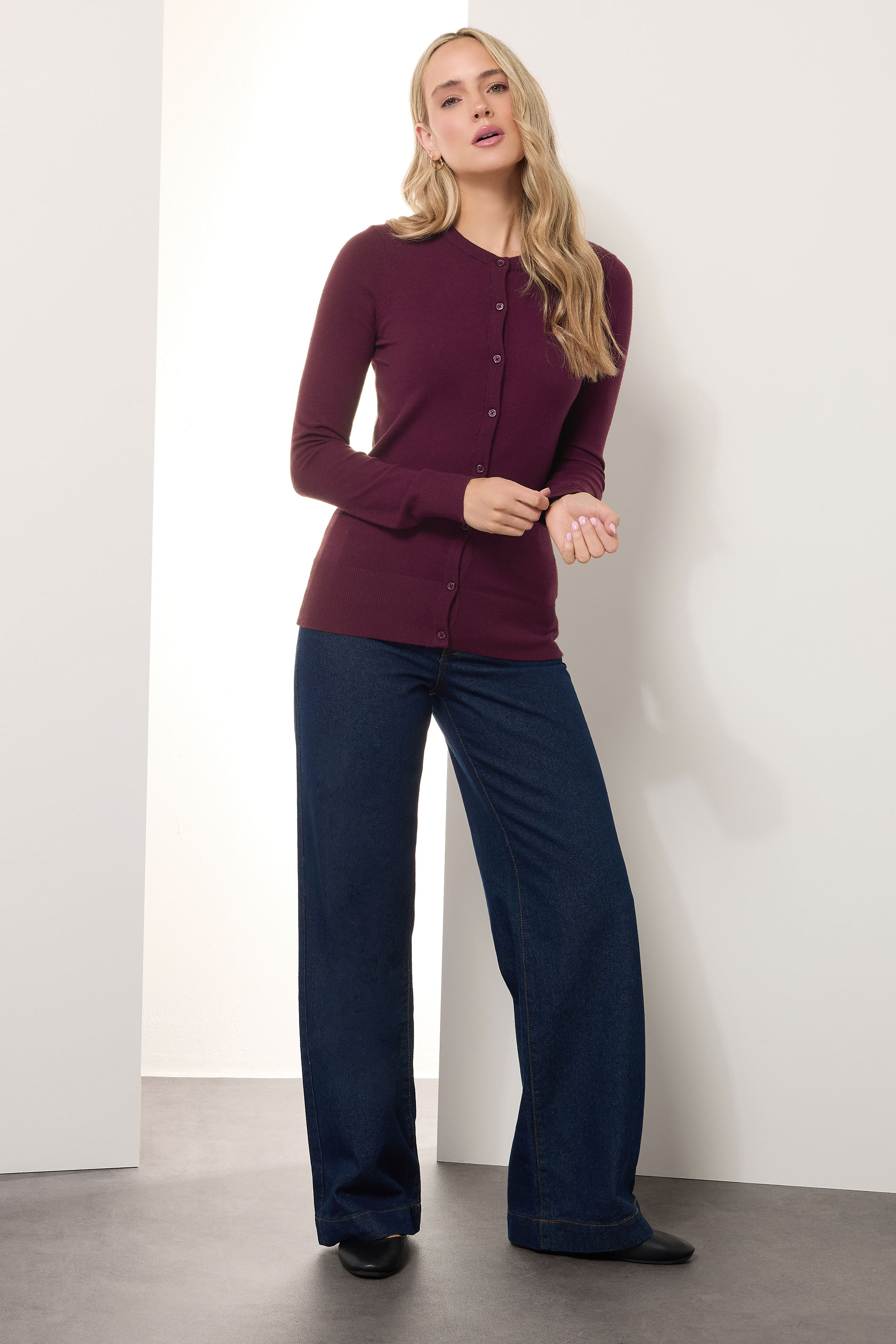 LTS Tall Cherry Red Crew Neck Button Cardigan | Long Tall Sally 3