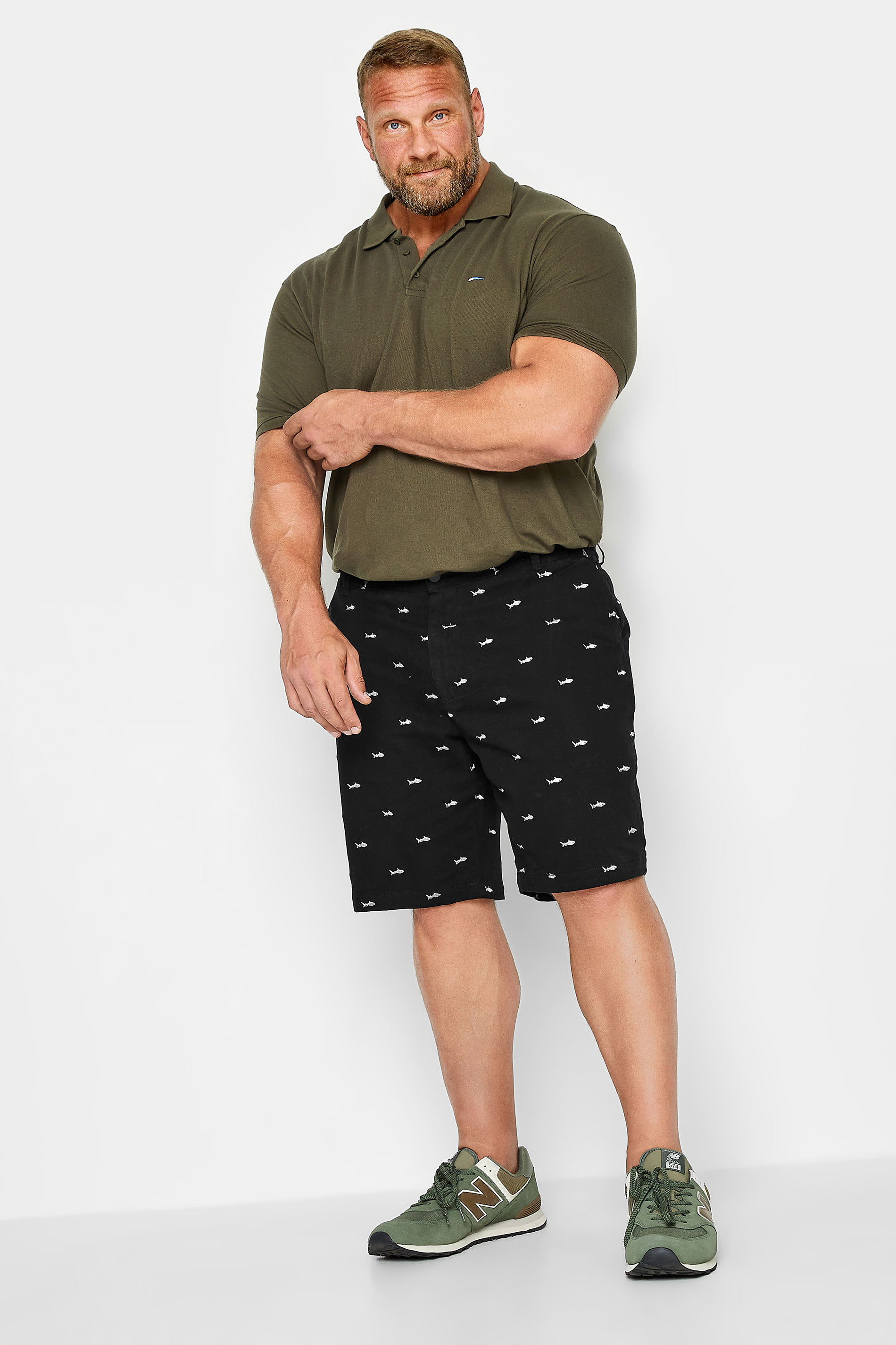 BadRhino Big & Tall Black Shark Embroidered Stretch Chino Shorts | BadRhino 2