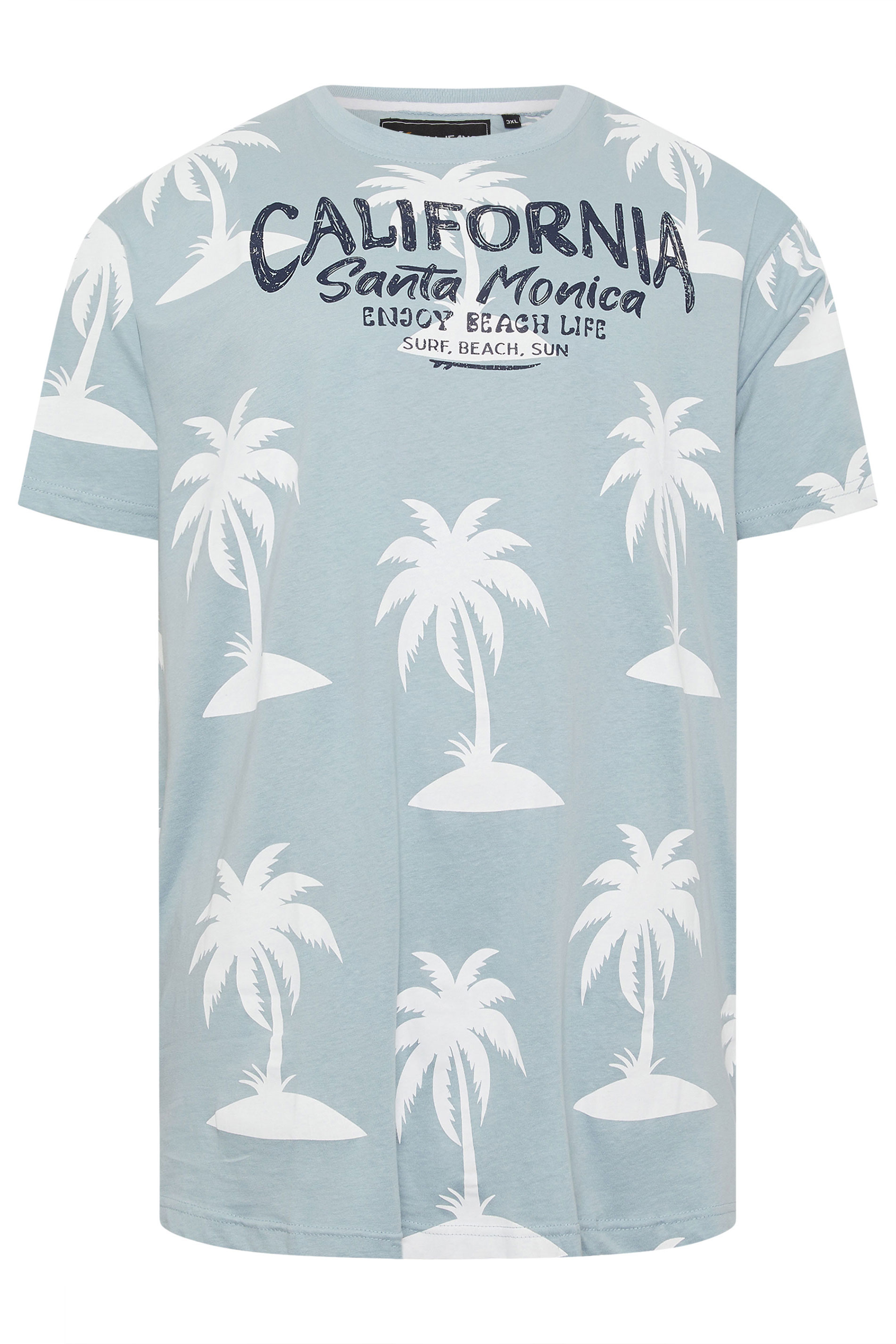 KAM Big & Tall Light Blue Palm Print T-Shirt | BadRhino 2