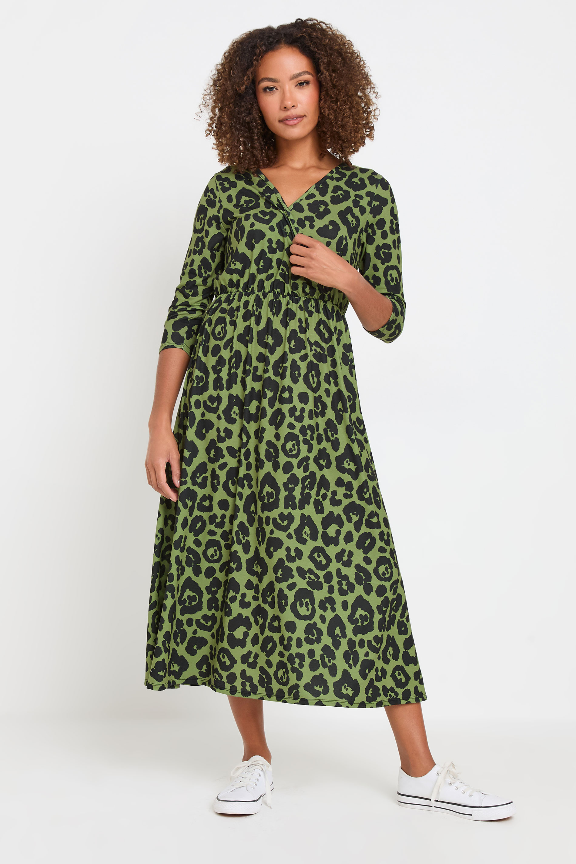 M&Co Green Animal Print 3/4 Sleeve Jersey Dress | M&Co 2