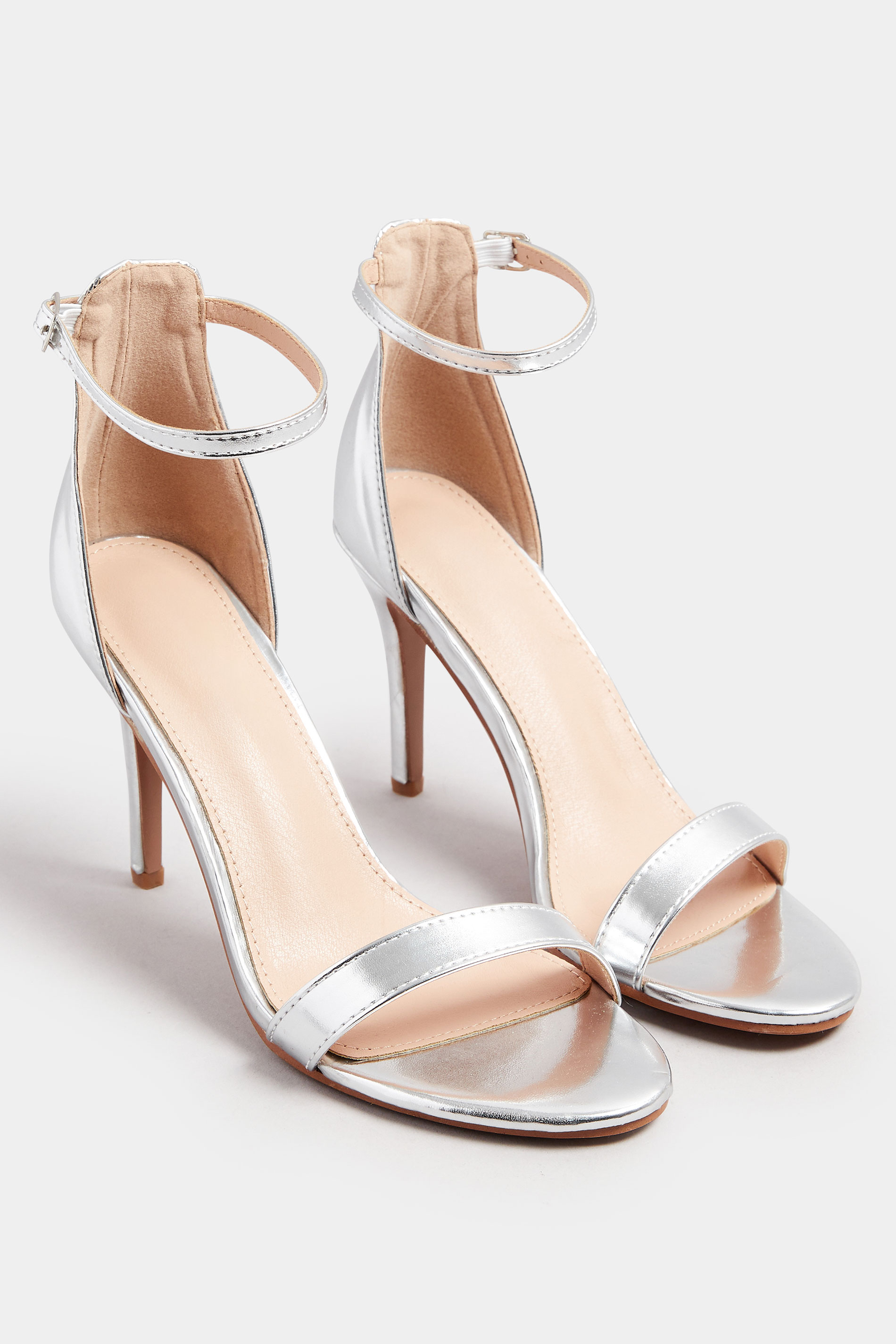 Silver Ankle Strap Heels In Wide E Fit | Yours Clothing 2