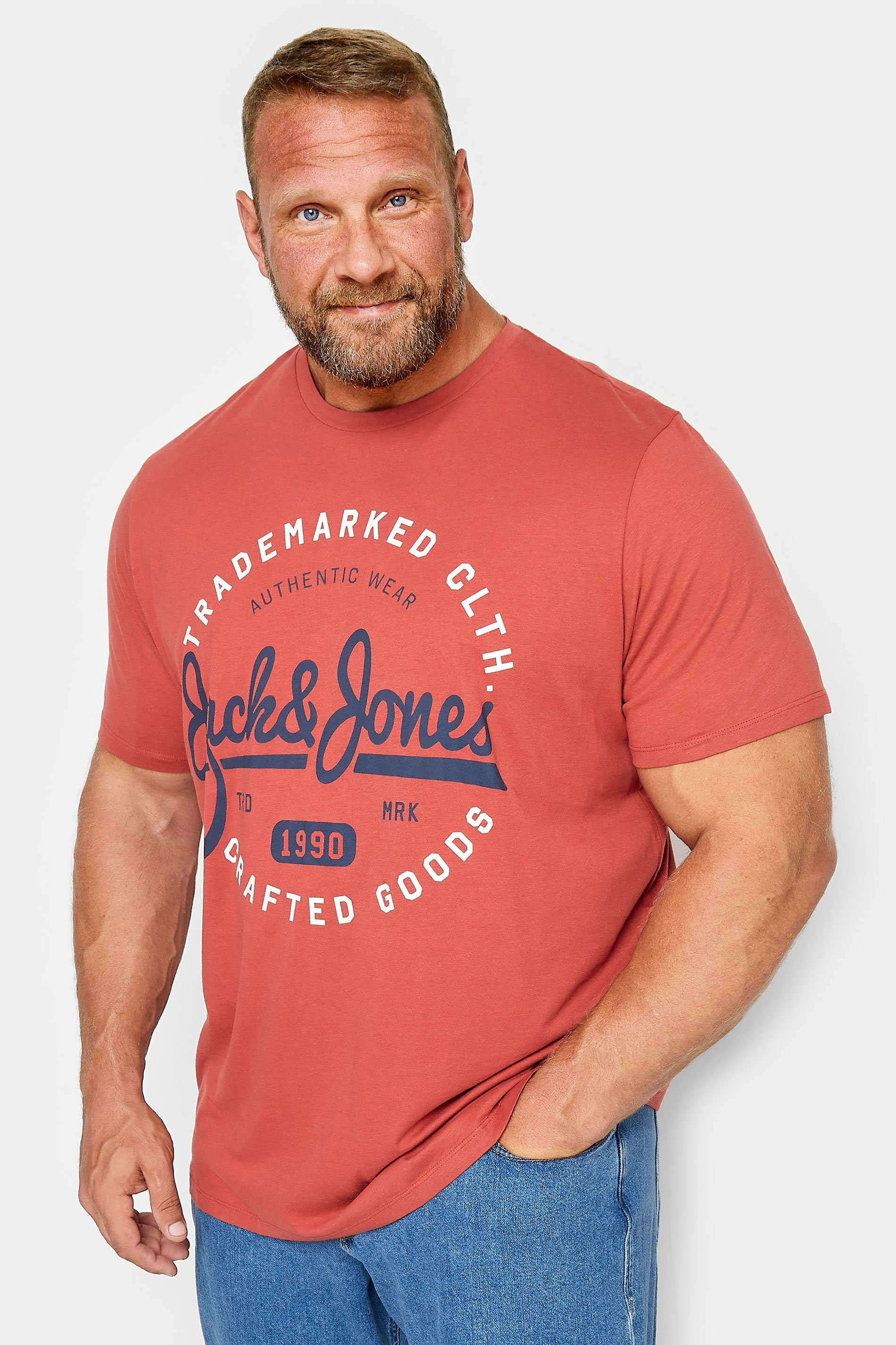 JACK & JONES Big & Tall Red Logo Crew T-Shirt | BadRhino 1