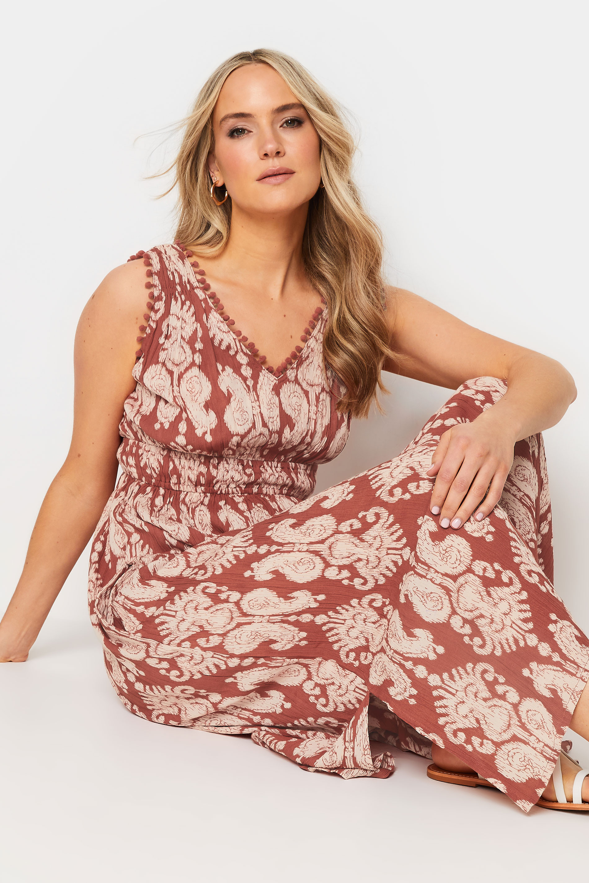 LTS Tall Women's Rust Orange Aztec Print V-Neck Midaxi Dress | Long Tall Sally 5