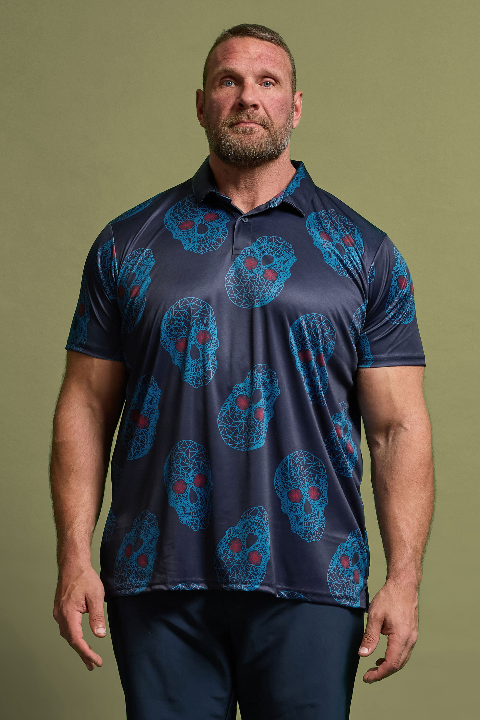 BadRhino Golf Big & Tall Navy Blue Skull Print Polo Shirt | BadRhino 1