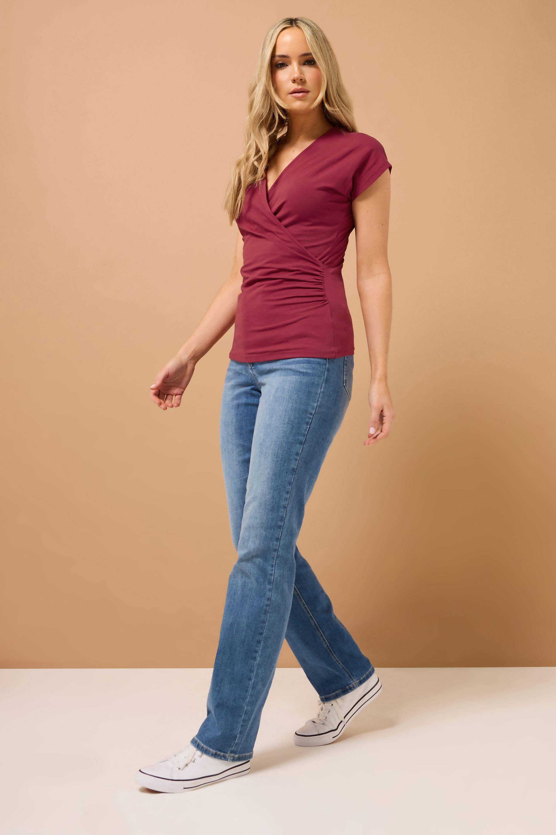 LTS Tall 2 PACK Dark Red & Green Grown Sleeve Wrap Tops | Long Tall Sally 4