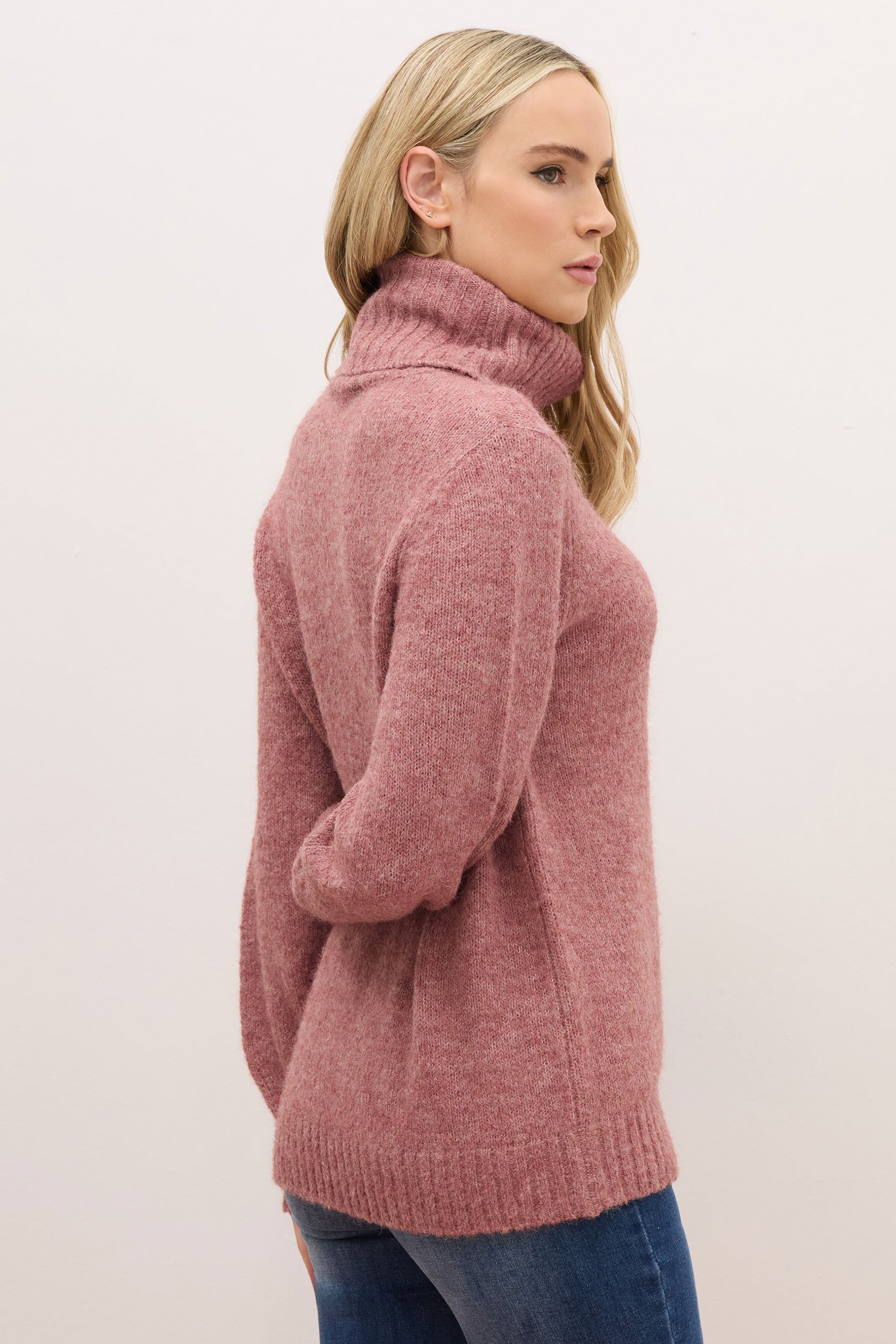 LTS PREMIUM Tall Pink Chunky Wool Roll Neck Jumper | Long Tall Sally 4