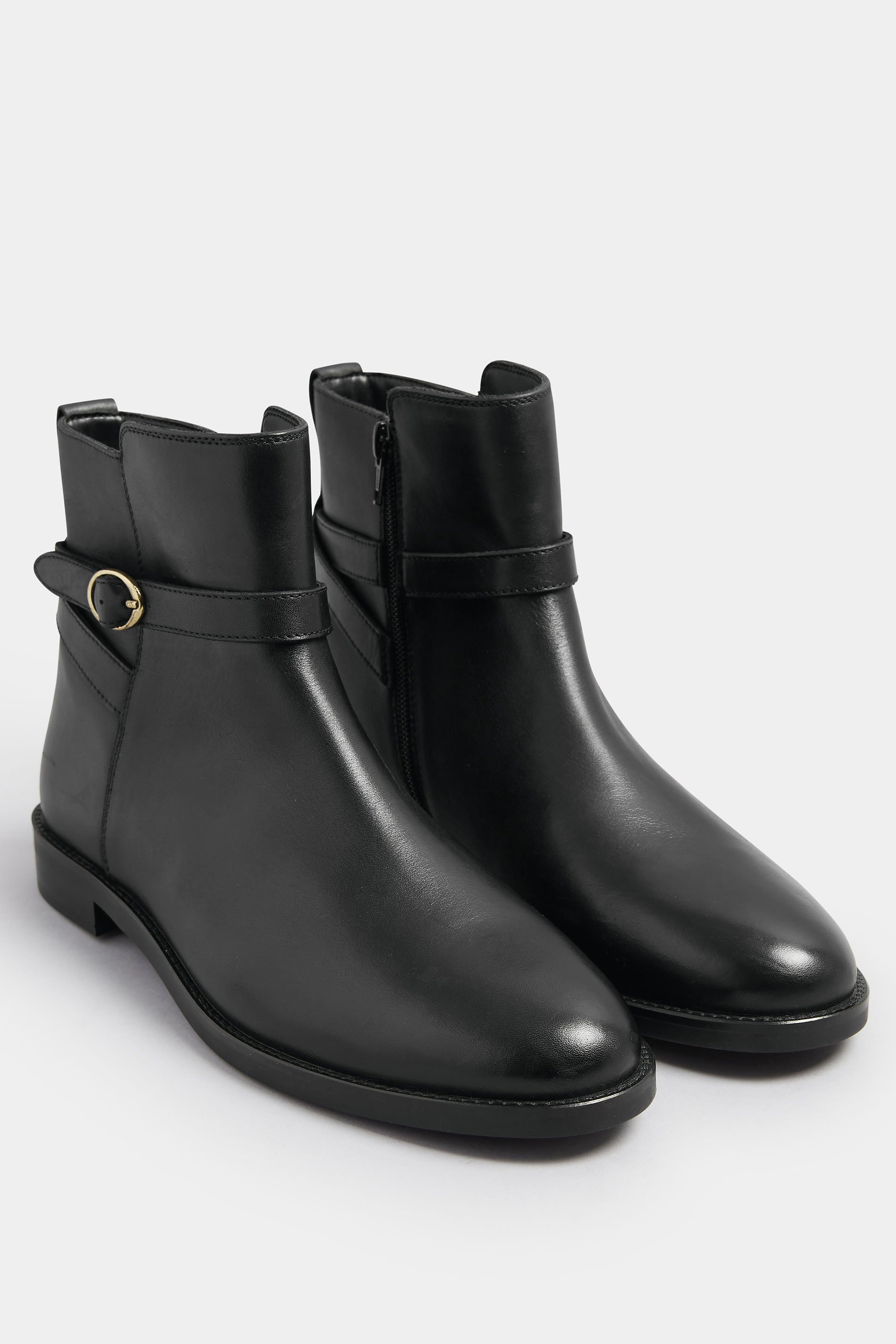 LTS Black Leather Buckle Detail Ankle Boots In Standard Fit | Long Tall Sally 3
