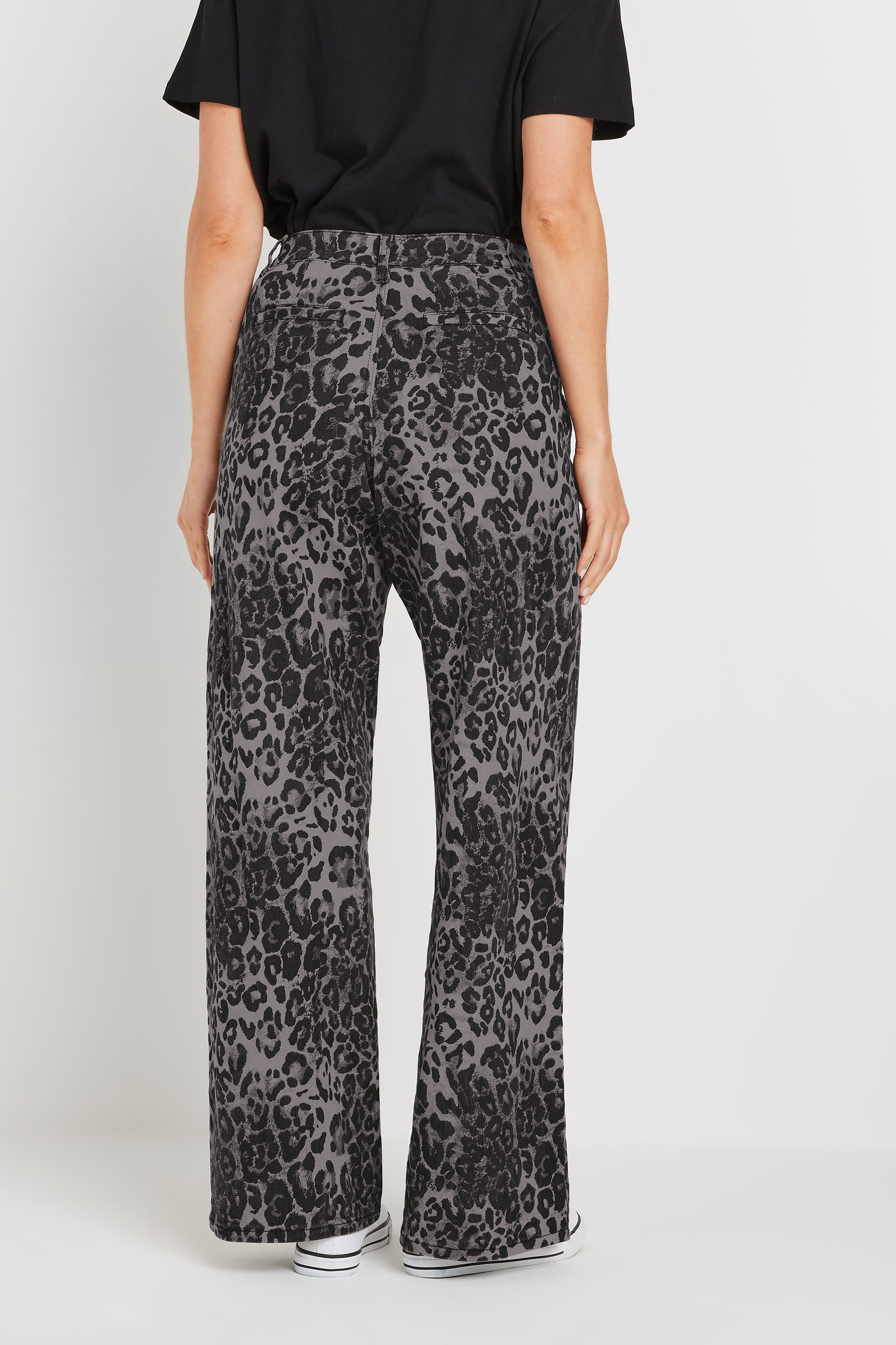 LTS Tall Grey Leopard Print Wide Leg Jeans | Long Tall Sally 4